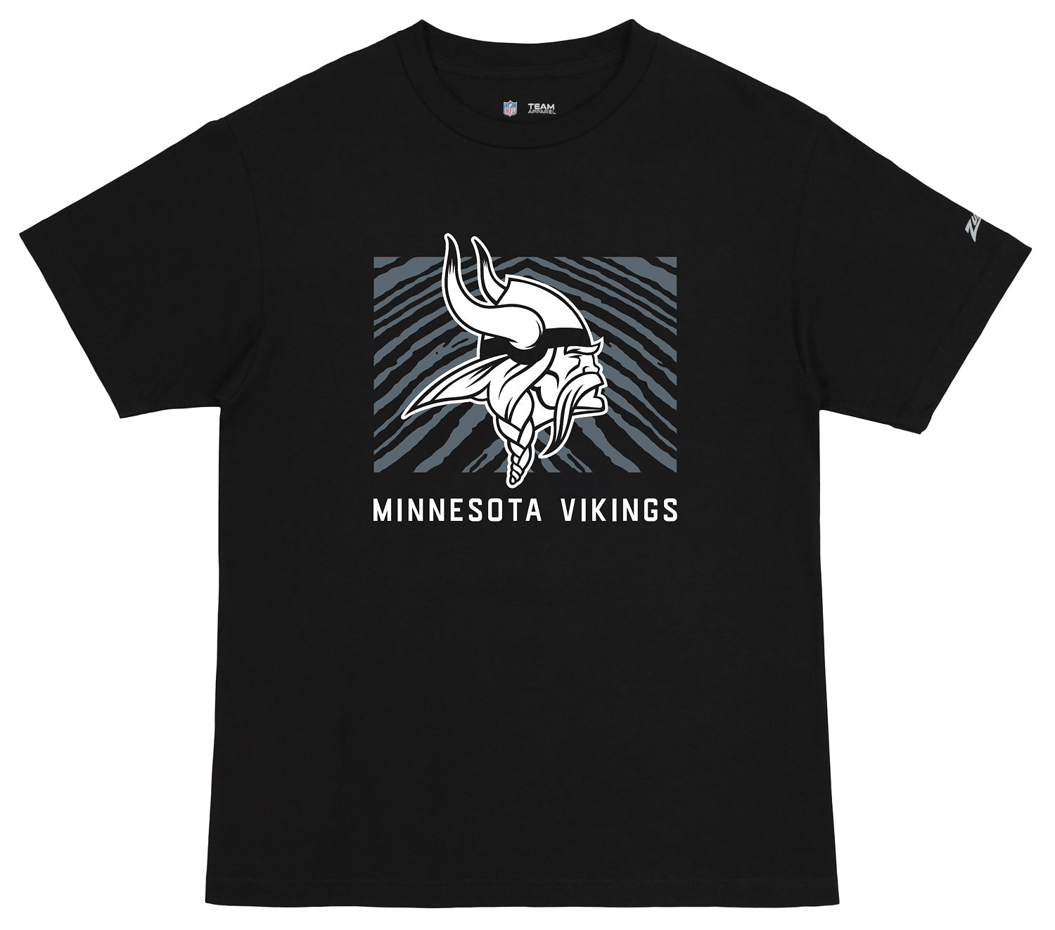 Zubaz NFL Unisex Cotton Heavyweight Short Sleeve T-shirt Black With Grey Tonal Zebra Square Logo for Men and Women, Minnesota