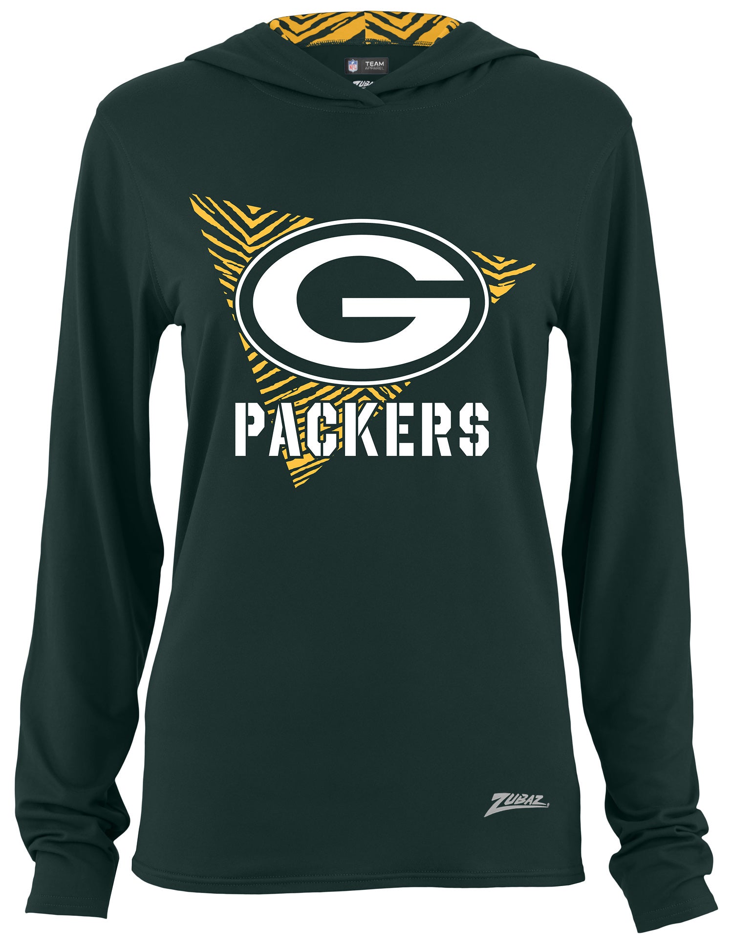 Zubaz NFL Women's Light Weight Team Color Hoodie 2 Tone Zebra Liner, Retro 3 Point Logo, Green Bay Packers - Official NFL Pac