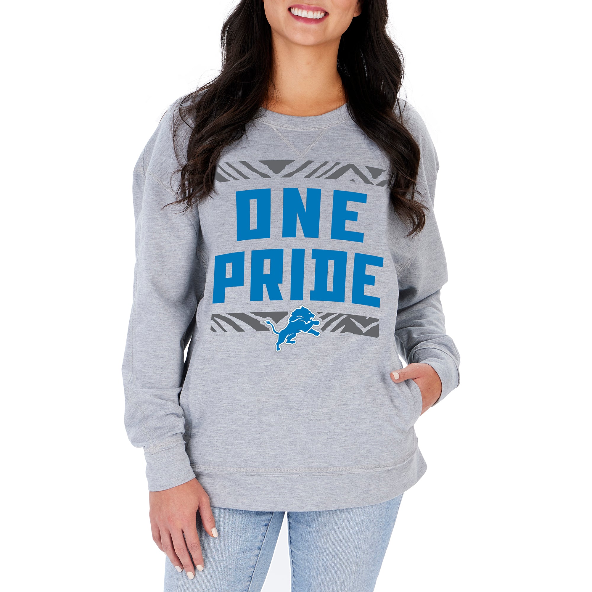 Zubaz NFL Women's Detroit Lions Heather Gray Crewneck Sweatshirt