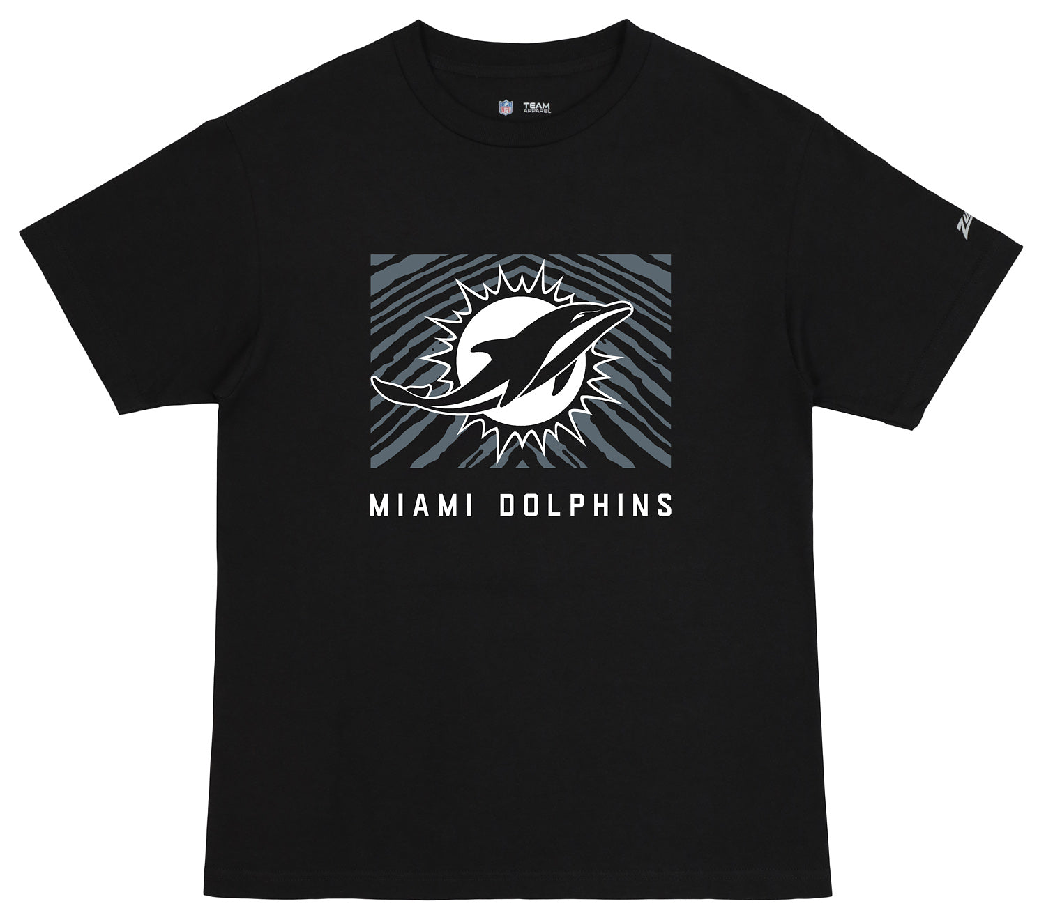 Zubaz NFL Unisex Cotton Heavyweight Short Sleeve T-shirt Black With Grey Tonal Zebra Square Logo for Men and Women, Miami Dol