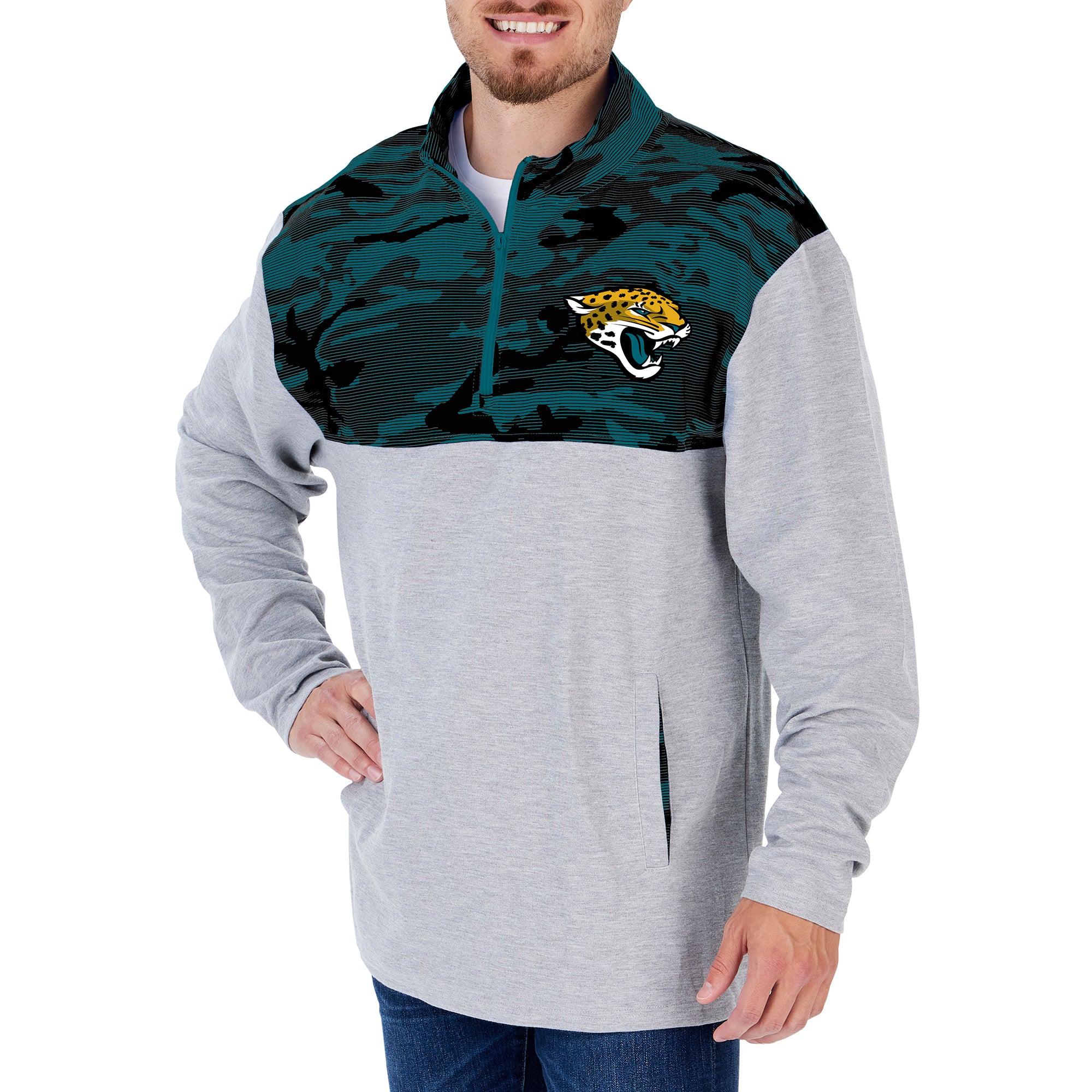 ZUBAZ Men's NFL Jacksonville Jaguars 1/4 Zip Fleece Pullover With Camo Lines