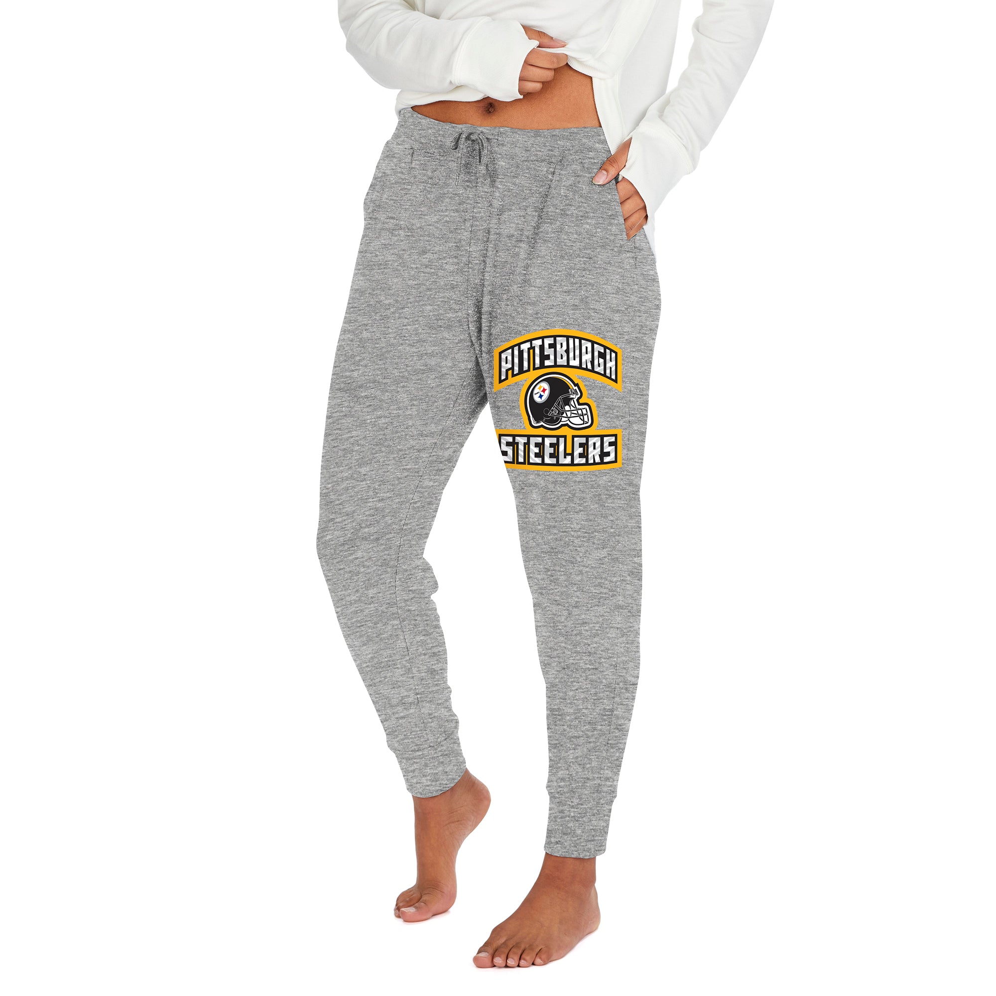 Zubaz NFL PITTSBURGH STEELERS WOMENS MARLED GRAY SOFT JOGGER LG