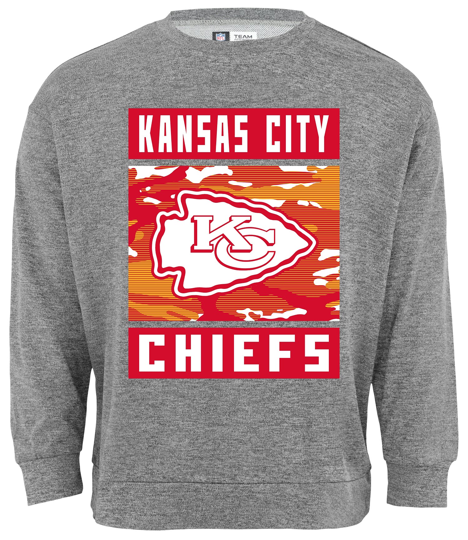 Zubaz NFL Men's Kansas City Chiefs Heather Grey Camo Team Crewneck Sweatshirt - Official NFL Chiefs Zubaz Apparel