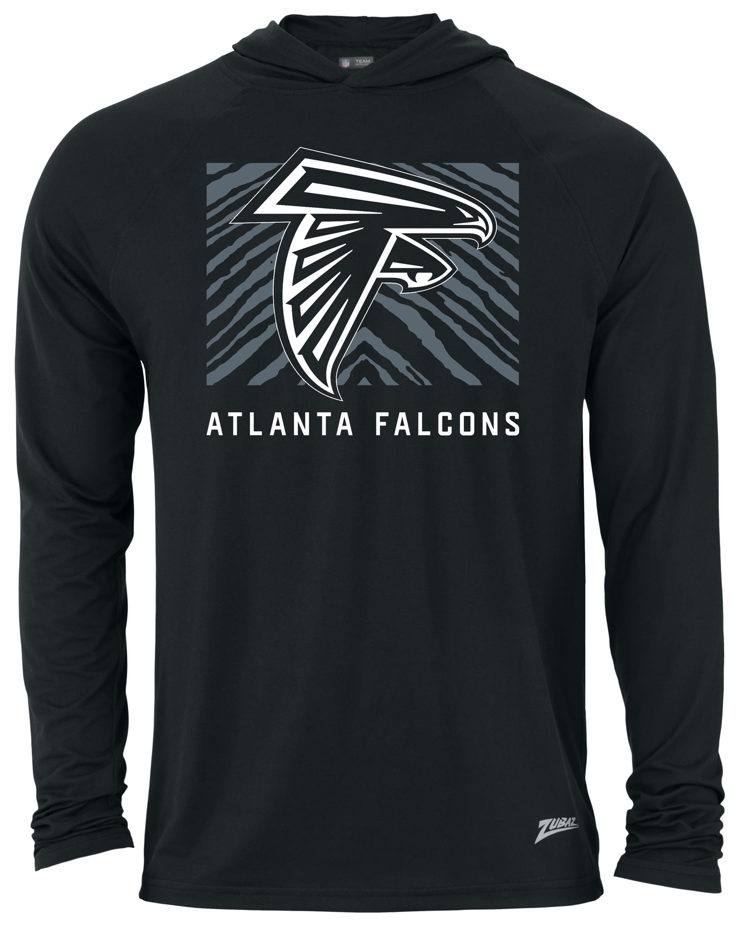Zubaz NFL Men's Light Weight Black Body Hoodie, Gray Zebra Square Logo, Atlanta Falcons - Official NFL Falcons Zubaz Apparel