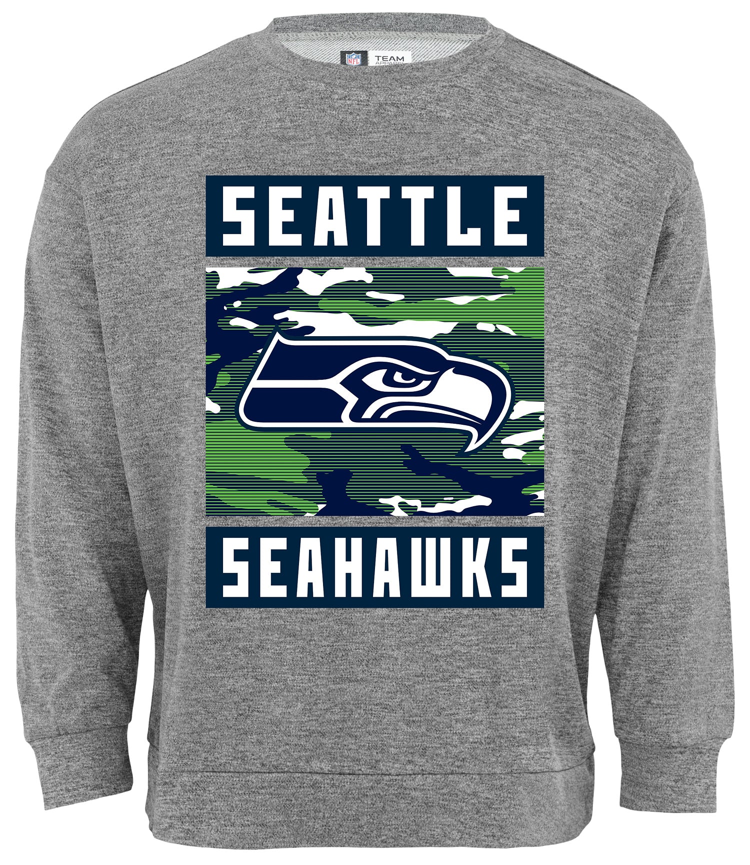 Zubaz NFL Men's Seattle Seahawks Heather Grey Camo Team Crewneck Sweatshirt - Official NFL Seahawks Zubaz Apparel