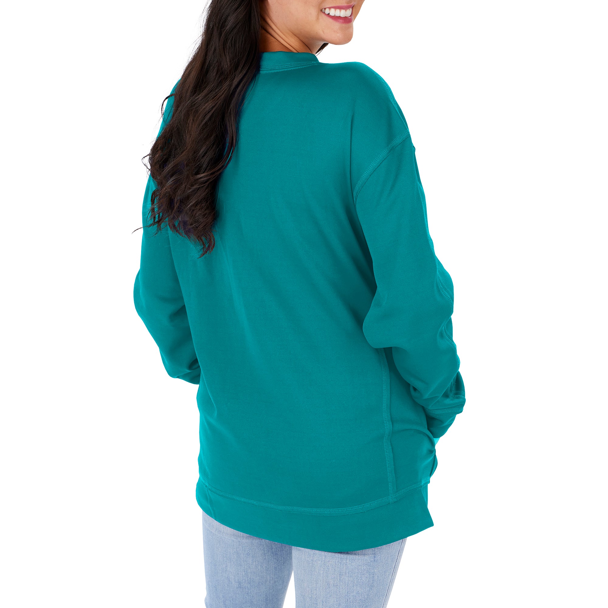 Zubaz NFL Women's Miami Dolphins Team Color & Slogan Crewneck Sweatshirt