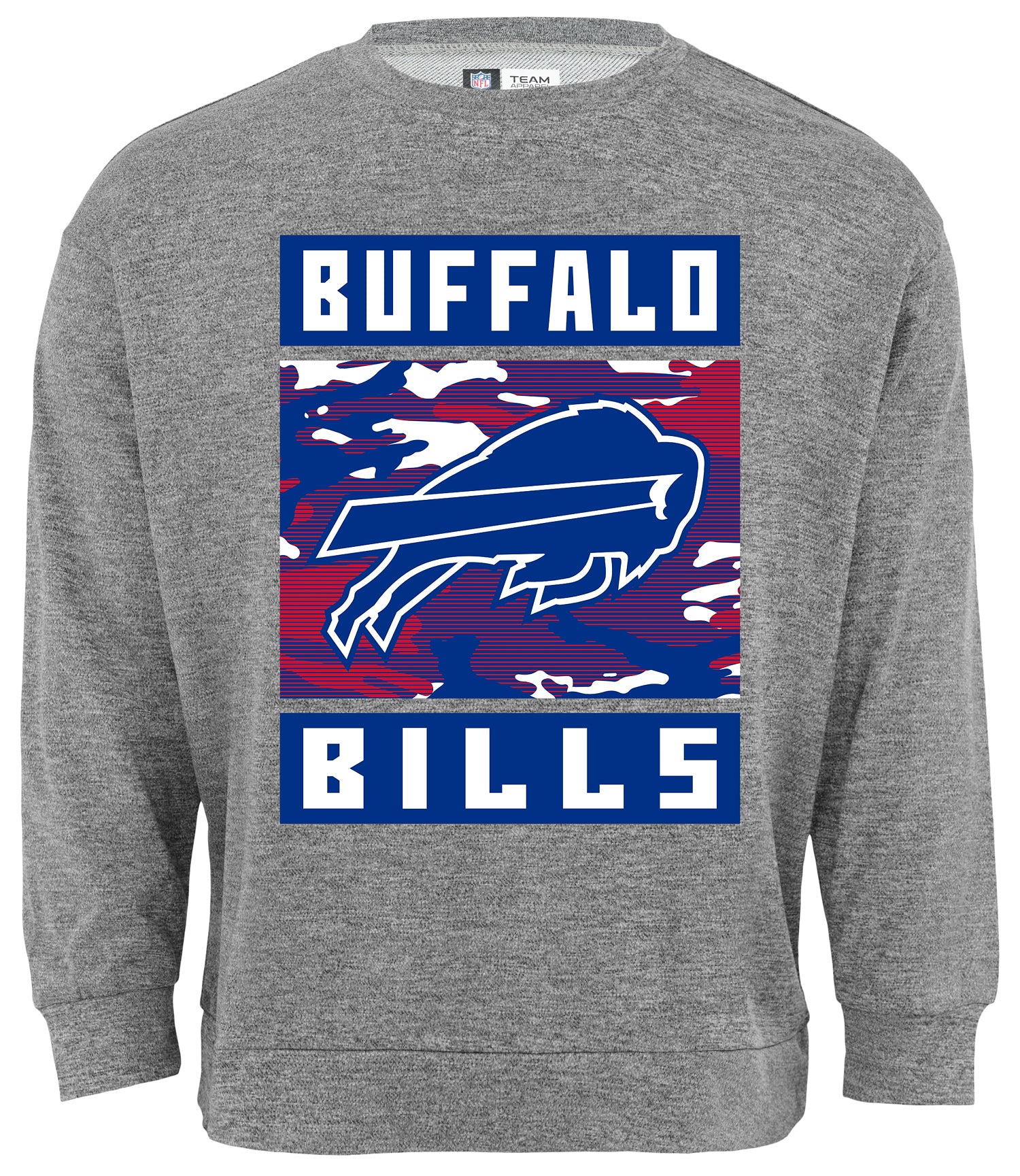 Zubaz NFL Men's Buffalo Bills Heather Grey Camo Team Crewneck Sweatshirt - Official NFL Bills Zubaz Apparel