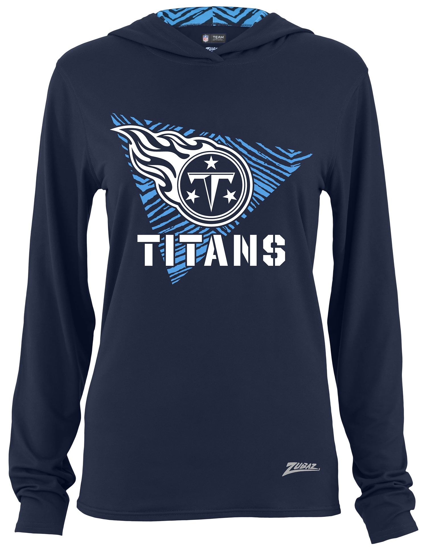 Zubaz NFL Women's Light Weight Team Color Hoodie 2 Tone Zebra Liner, Retro 3 Point Logo, Tennessee Titans - Official NFL Tita