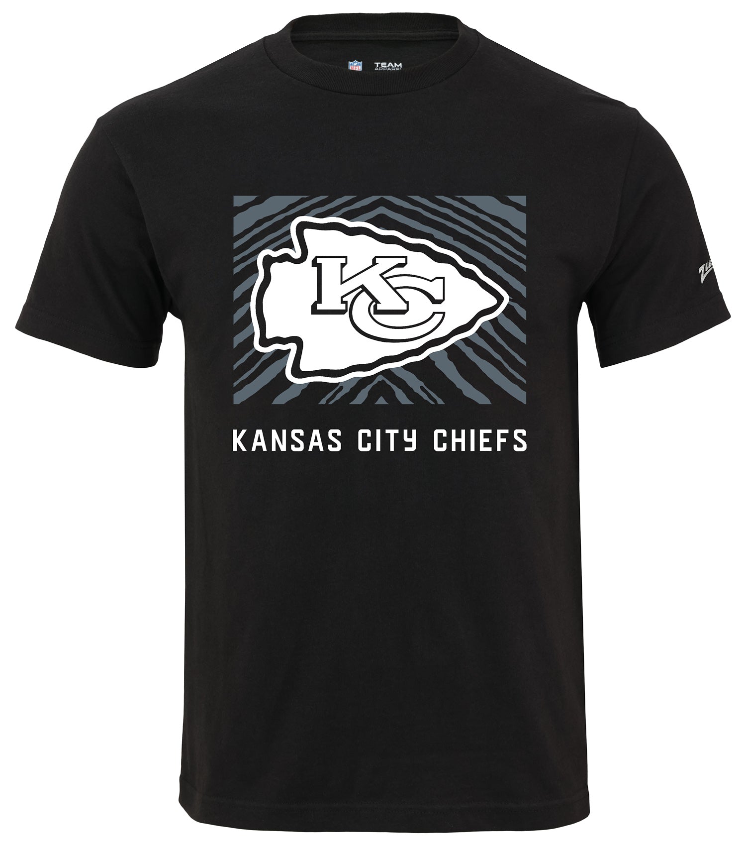 Zubaz NFL Unisex Cotton Heavyweight Short Sleeve T-shirt Black With Grey Tonal Zebra Square Logo for Men and Women, Kansas Ci