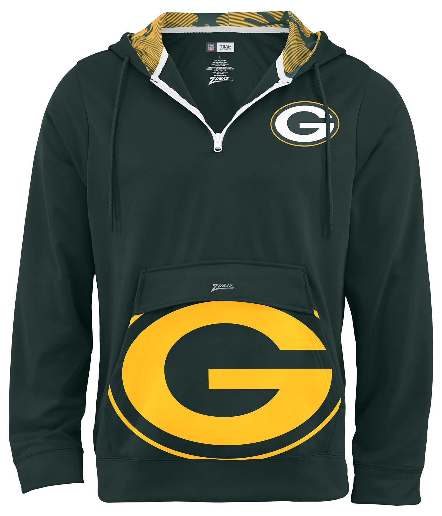 Zubaz NFL Men's 1/4 Zip Big Pocket Team Logo Hoodie Green Bay Pakers - Official NFL Licensed Zubaz Apparel (1 of 2)