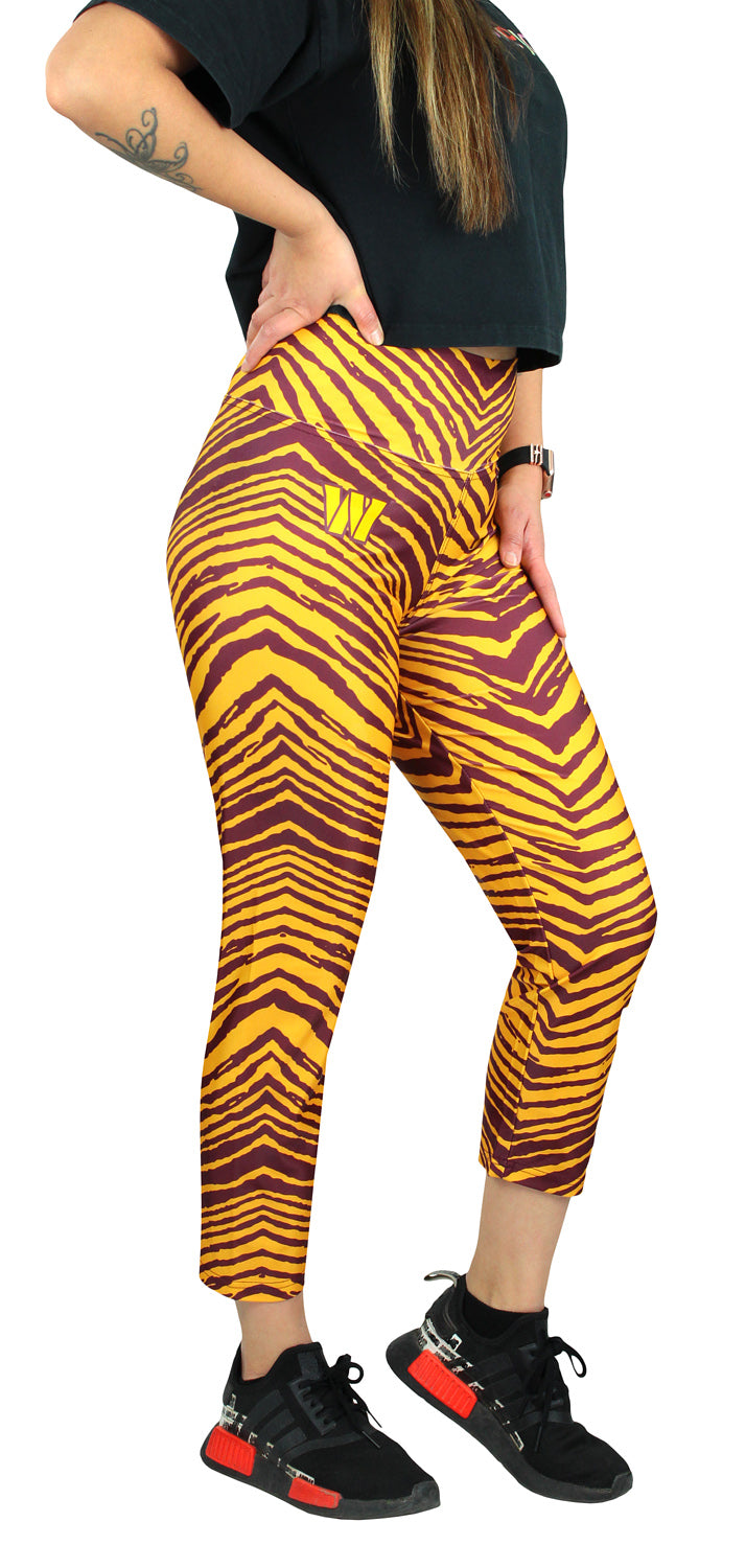 Zubaz NFL Women's Washington Commanders 2 Color Zebra Print Capri Legg