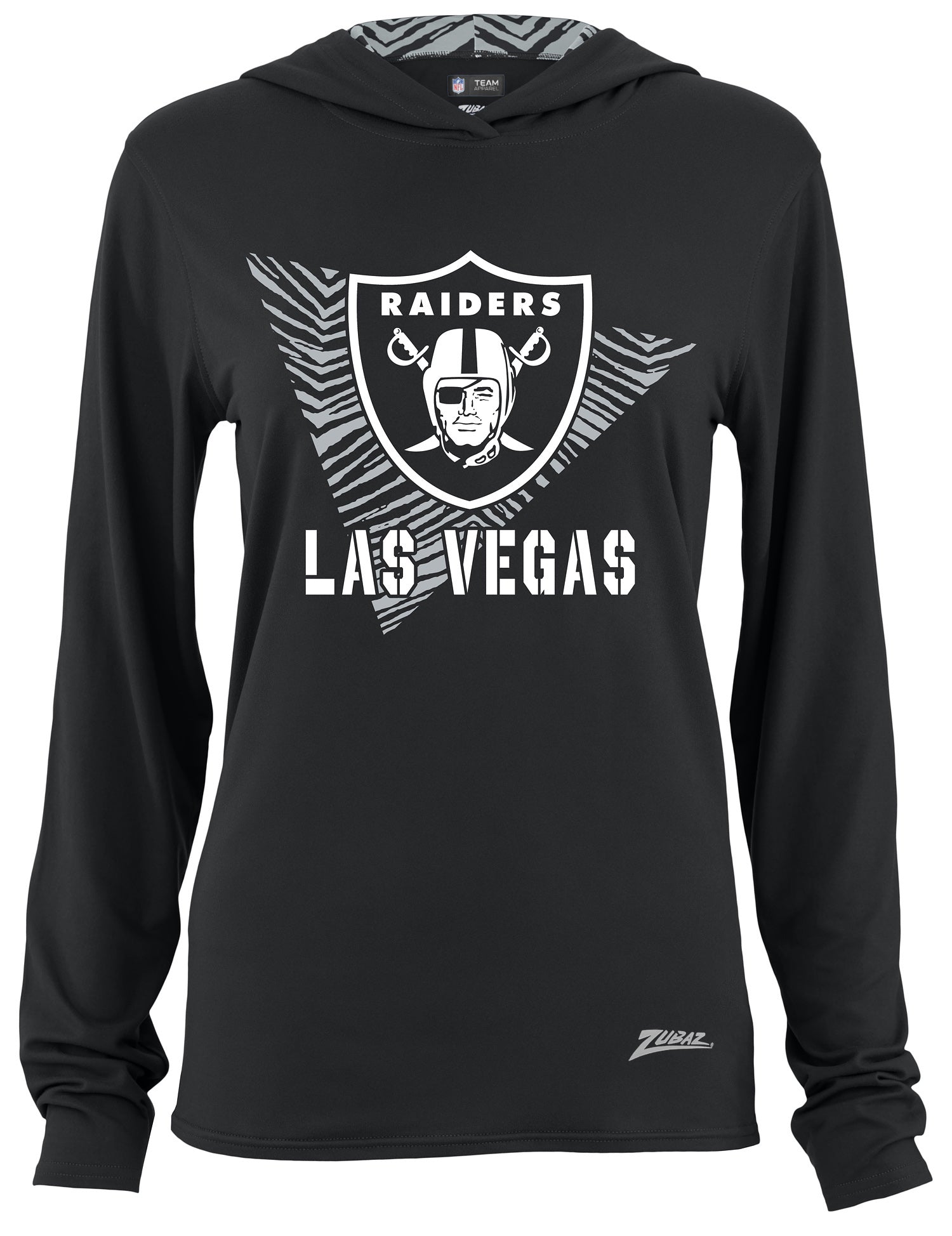 Zubaz NFL Women's Light Weight Team Color Hoodie 2 Tone Zebra Liner, Retro 3 Point Logo, Las Vegas Raiders - Official NFL Rai