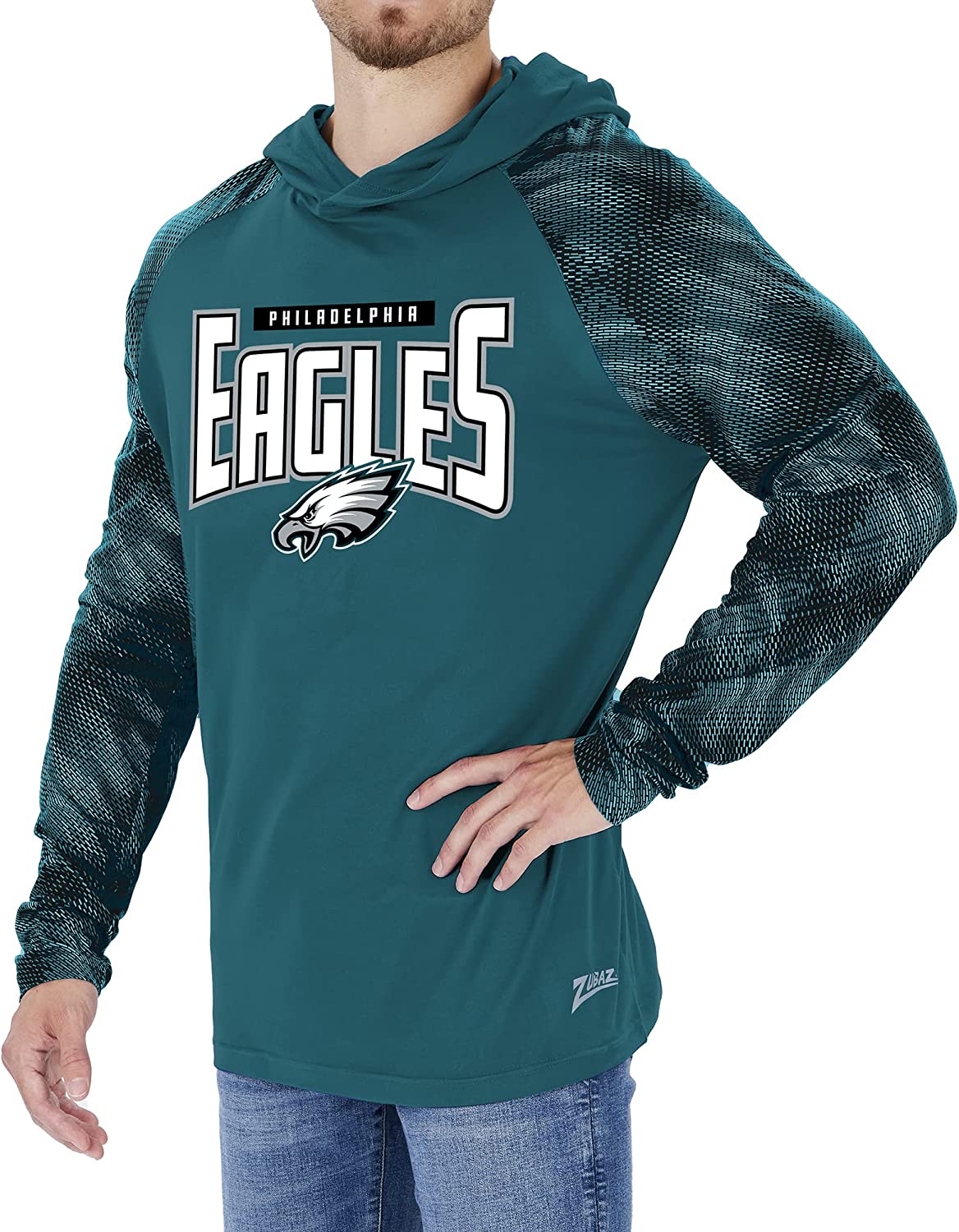 Zubaz Philadelphia Eagles NFL Men's Team Color Hoodie with Tonal Viper Sleeves