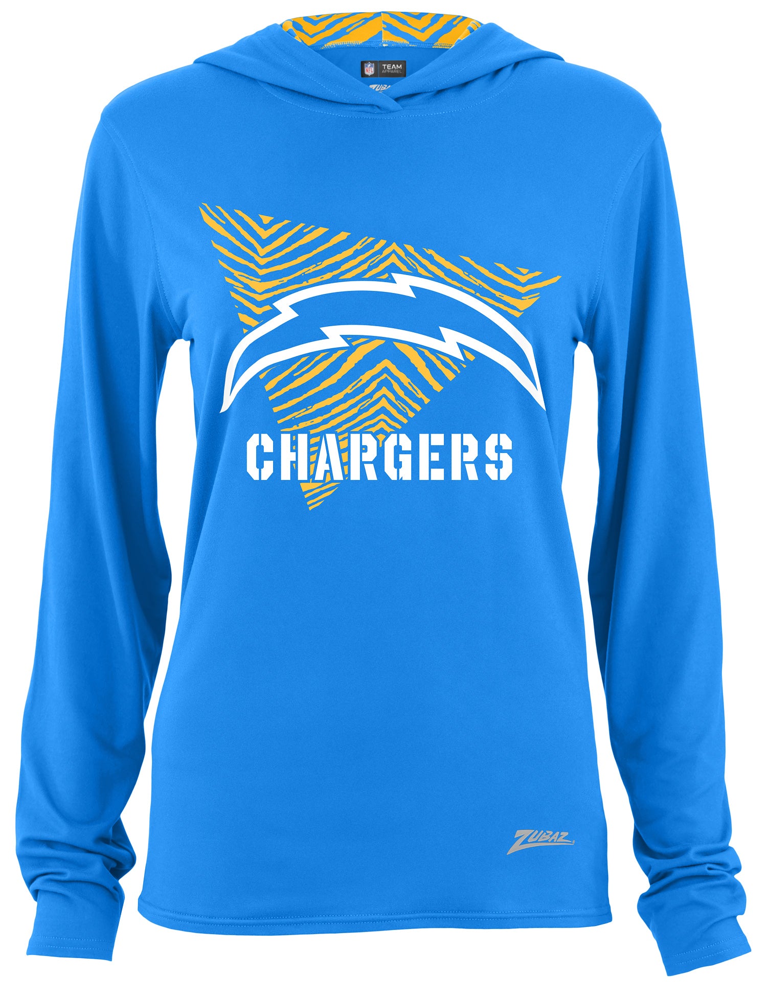 Zubaz NFL Women's Light Weight Team Color Hoodie 2 Tone Zebra Liner, Retro 3 Point Logo, LA Chargers - Official NFL Chargers