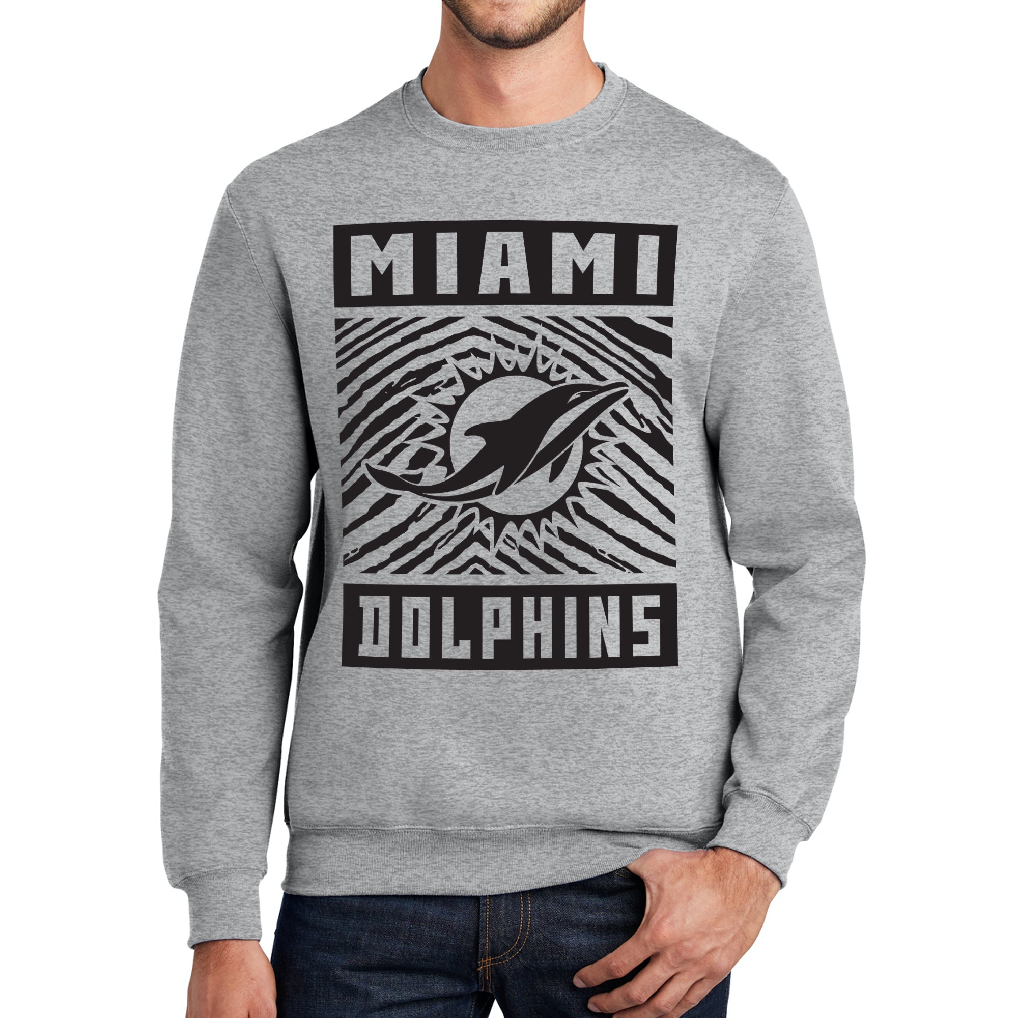 Zubaz NFL Men's Crewneck Sweatshirt With Zebra Graphic, Miami Dolphins - Official NFL Dolphins Zubaz Apparel