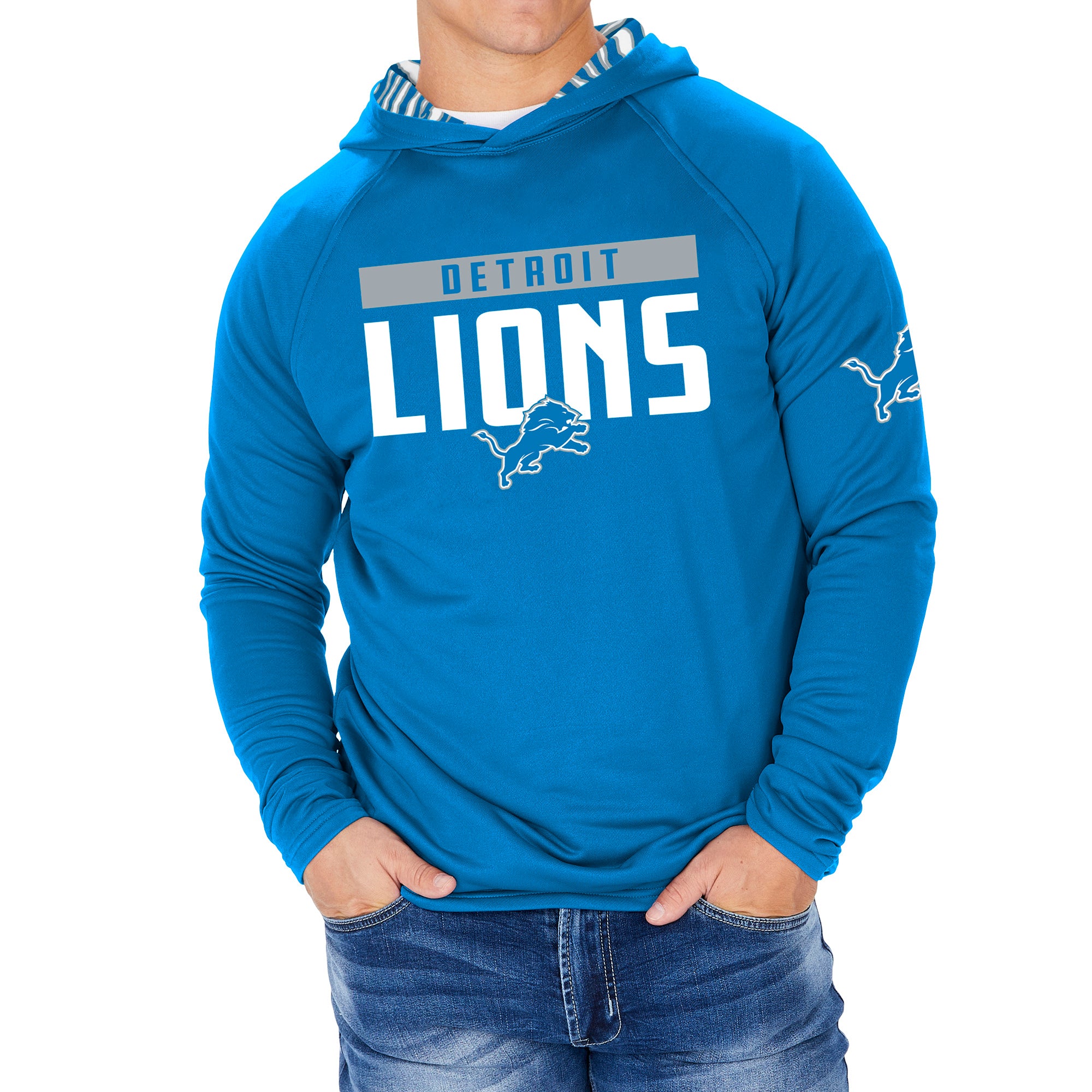 Zubaz NFL Men's Light Weight Team Color Hoodie With 3 Tone Zebra Lined Hood, Great Play Logo, Detroit Lions - Official NFL Li