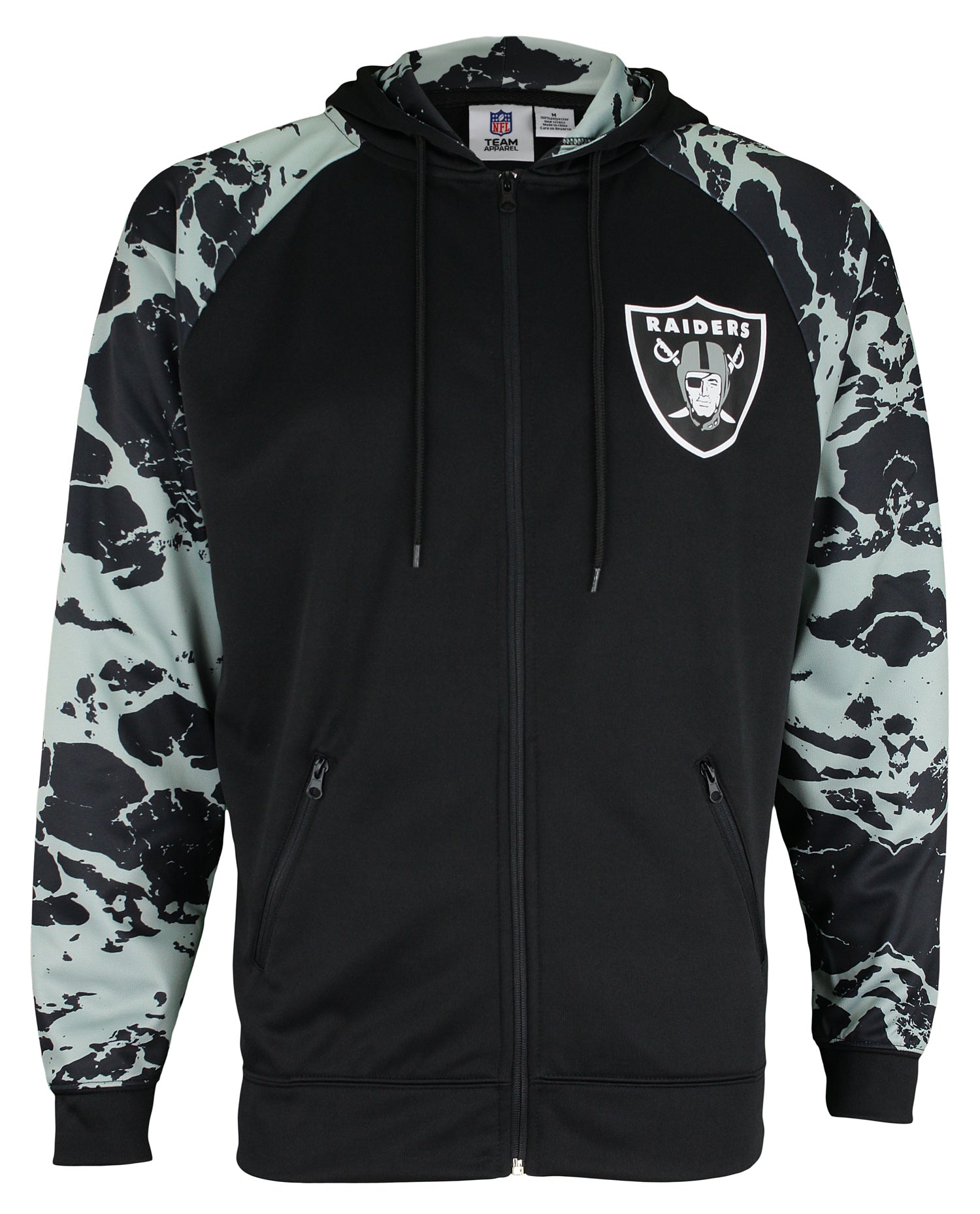 Zubaz NFL Men's Oakland Raiders Performance Full Zip Hoodie with Lava Sleeves