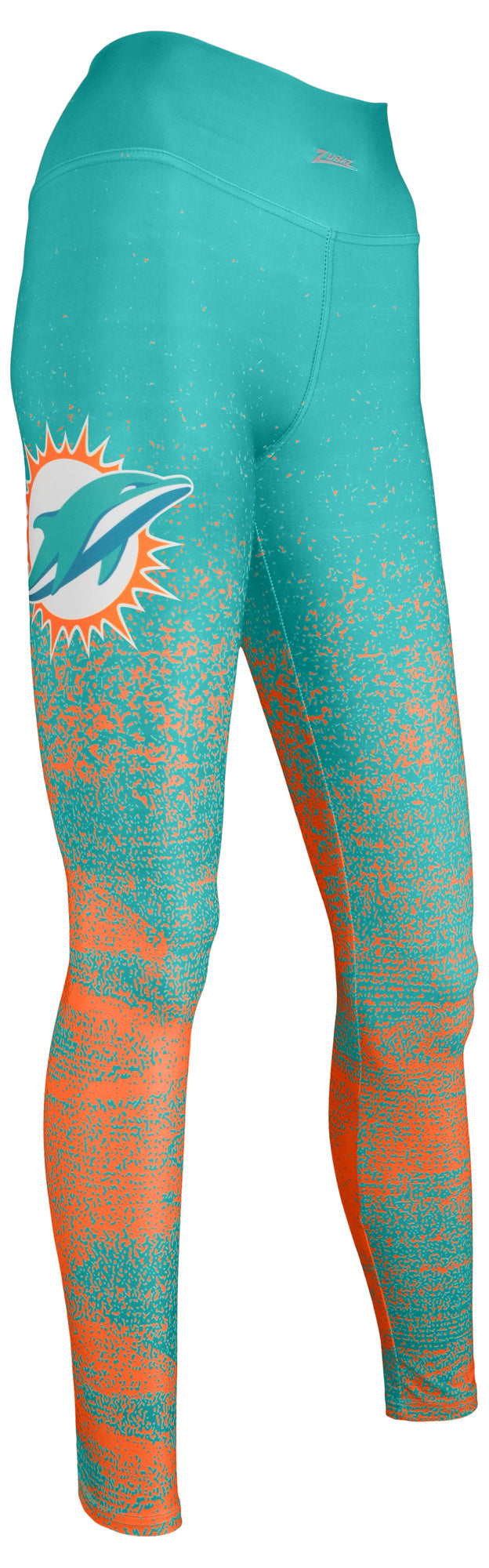 Zubaz NFL Women's MIAMI DOLPHINS AQUA/ORANGE STATIC FADE LEGGING