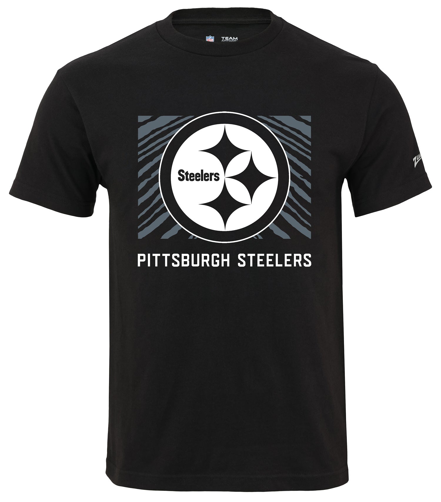Zubaz NFL Unisex Cotton Heavyweight Short Sleeve T-shirt Black With Grey Tonal Zebra Square Logo for Men and Women, Pittsburg