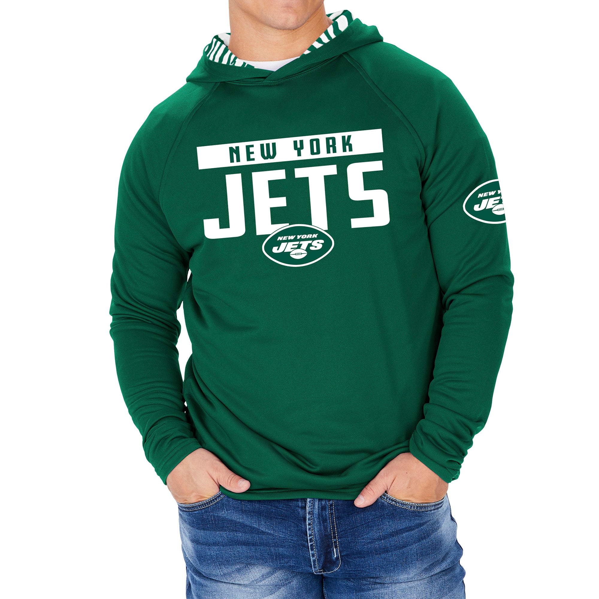 Zubaz NFL Men's Light Weight Team Color Hoodie With 3 Tone Zebra Lined Hood, Great Play Logo, New York Jets - Official NFL Je