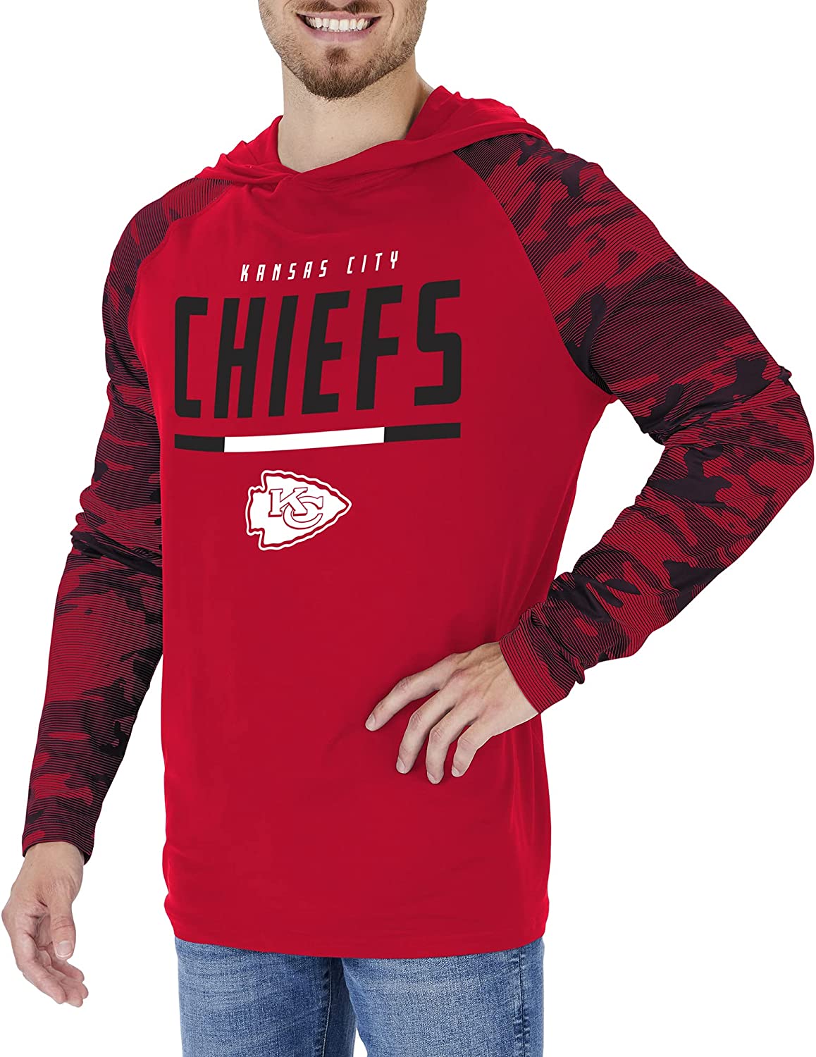 Zubaz Kansas City Chiefs NFL Men's Lightweight Hoodie with Team Camo Sleeves