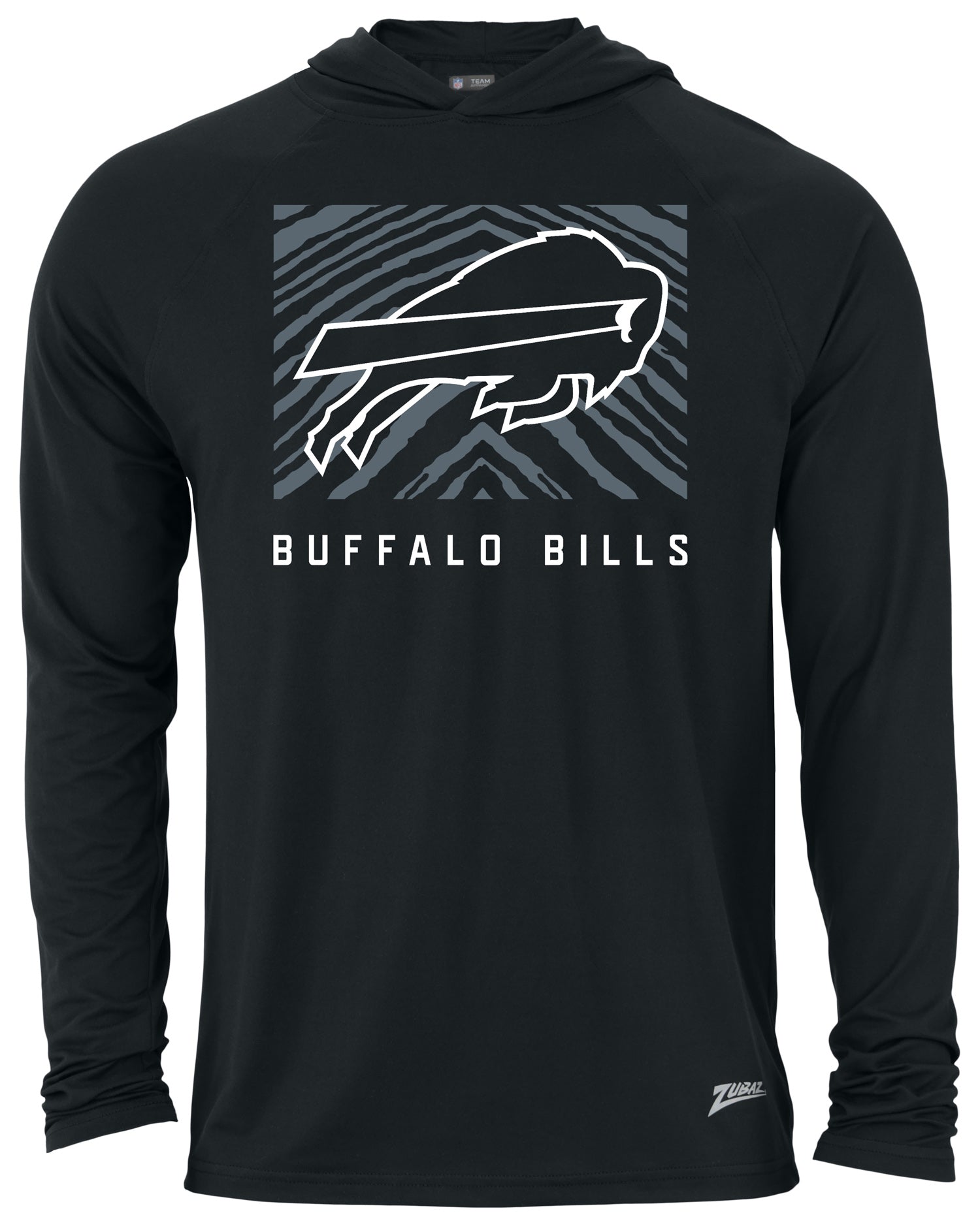 Zubaz NFL Men's Light Weight Black Body Hoodie, Gray Zebra Square Logo, Buffalo Bills - Official NFL Bills Zubaz Apparel (1 o