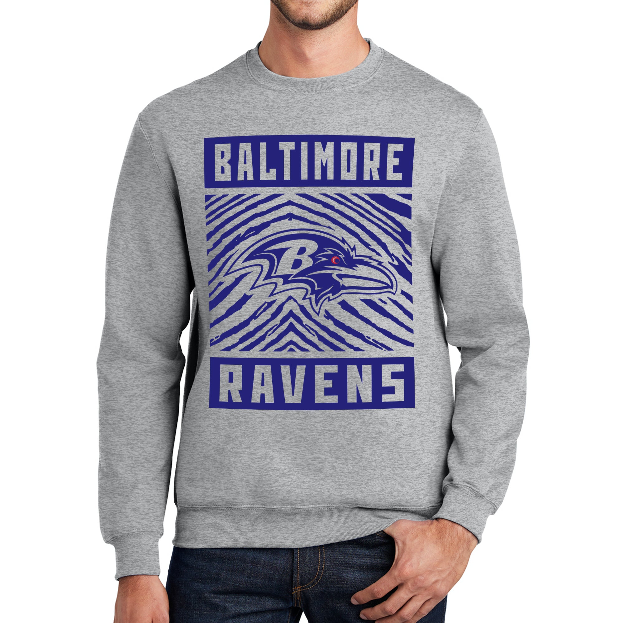 Zubaz NFL Men's Crewneck Sweatshirt With Zebra Graphic, Baltimore Ravens - Official NFL Ravens Zubaz Apparel
