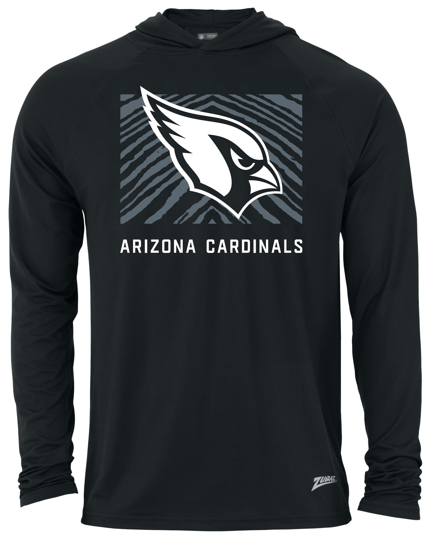 Zubaz NFL Men's Light Weight Black Body Hoodie, Gray Zebra Square Logo, Arizona Cardinals - Official NFL Cardinals Zubaz Appa