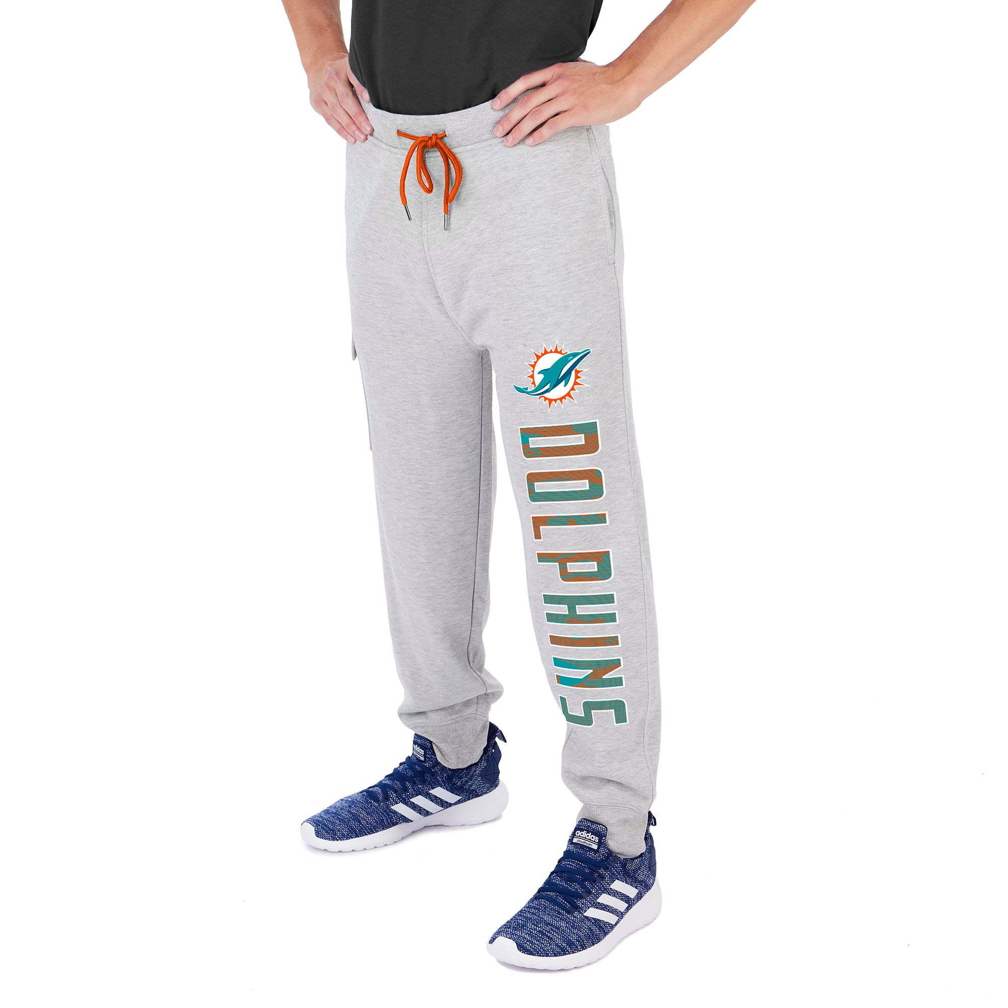 Zubaz Men's NFL Miami Dolphins Heather Gray Cargo Sweatpants