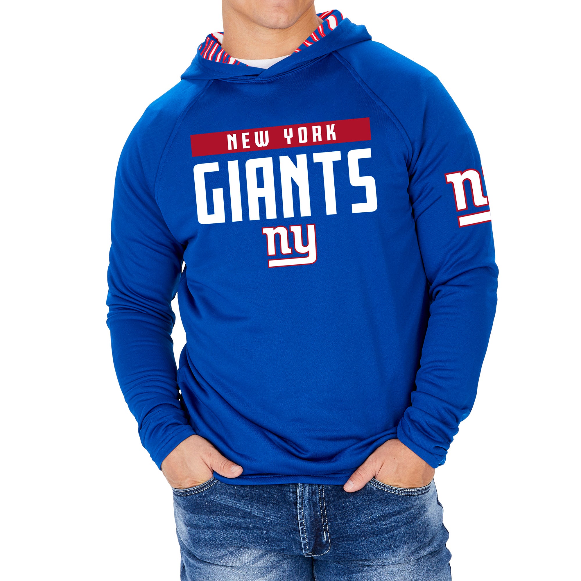Zubaz NFL Men's Light Weight Team Color Hoodie With 3 Tone Zebra Lined Hood, Great Play Logo, New York Giants - Official NFL