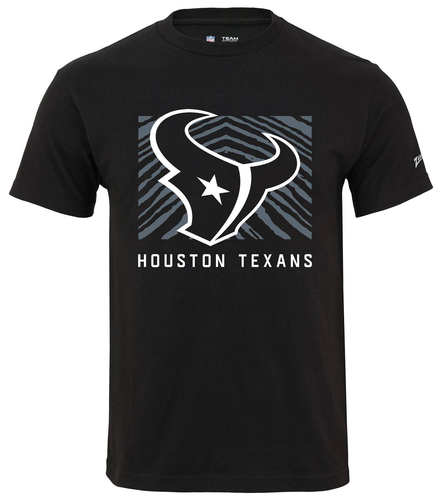 Zubaz NFL Unisex Cotton Heavyweight Short Sleeve T-shirt Black With Grey Tonal Zebra Square Logo for Men and Women, Houston T