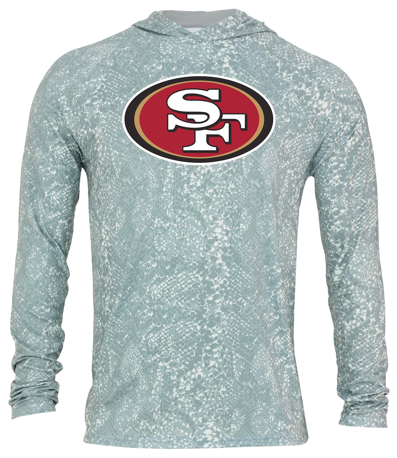Zubaz NFL Men's Light Weight All Over Post Gray Tonal Hoodie, With Primary Logo, San Francisco 49ers - Official NFL 49ers Zub
