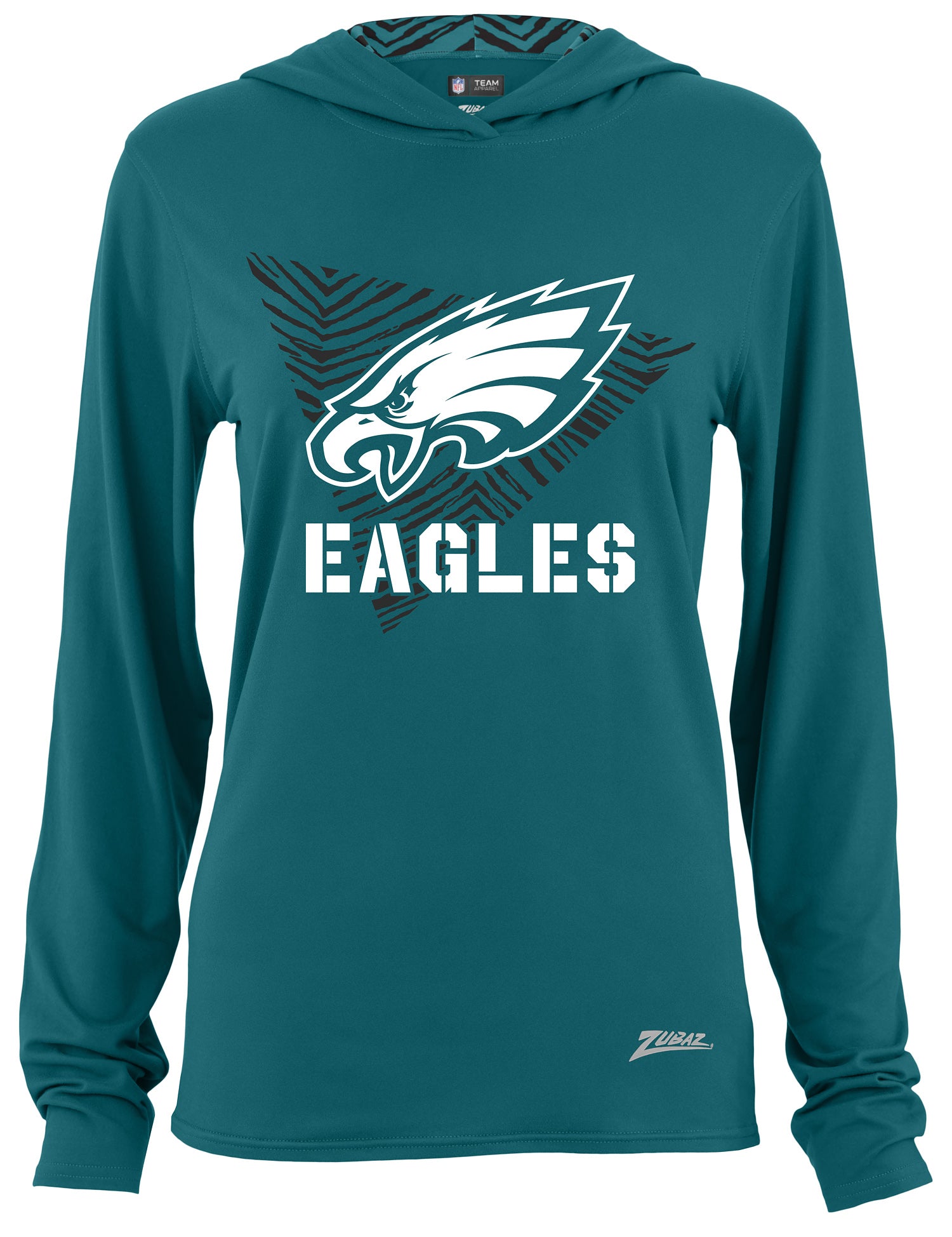 Zubaz NFL Women's Light Weight Team Color Hoodie 2 Tone Zebra Liner, Retro 3 Point Logo, Philadelphia Eagles - Official NFL E