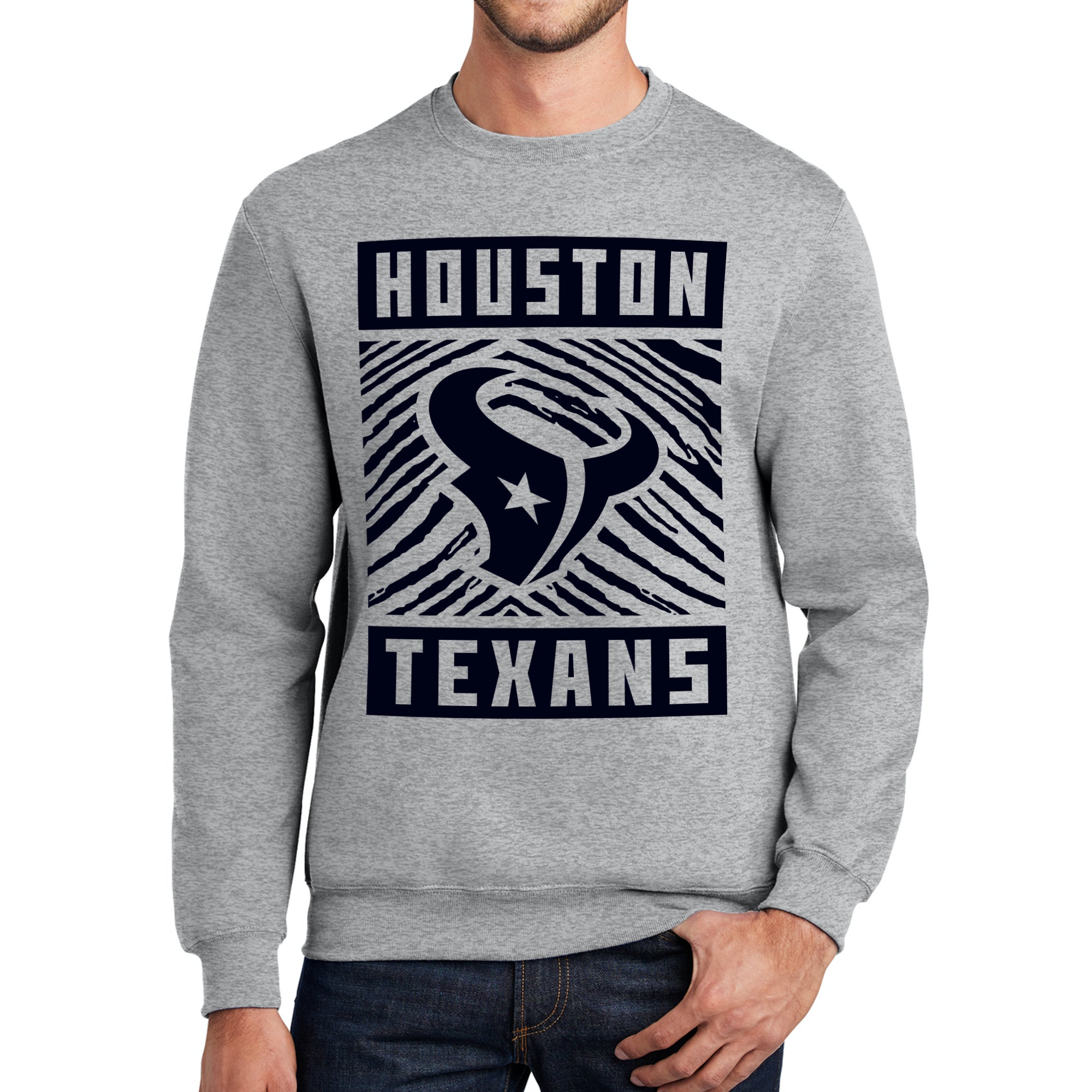 Zubaz NFL Men's Crewneck Sweatshirt With Zebra Graphic, Houston Texans - Official NFL Texans Zubaz Apparel