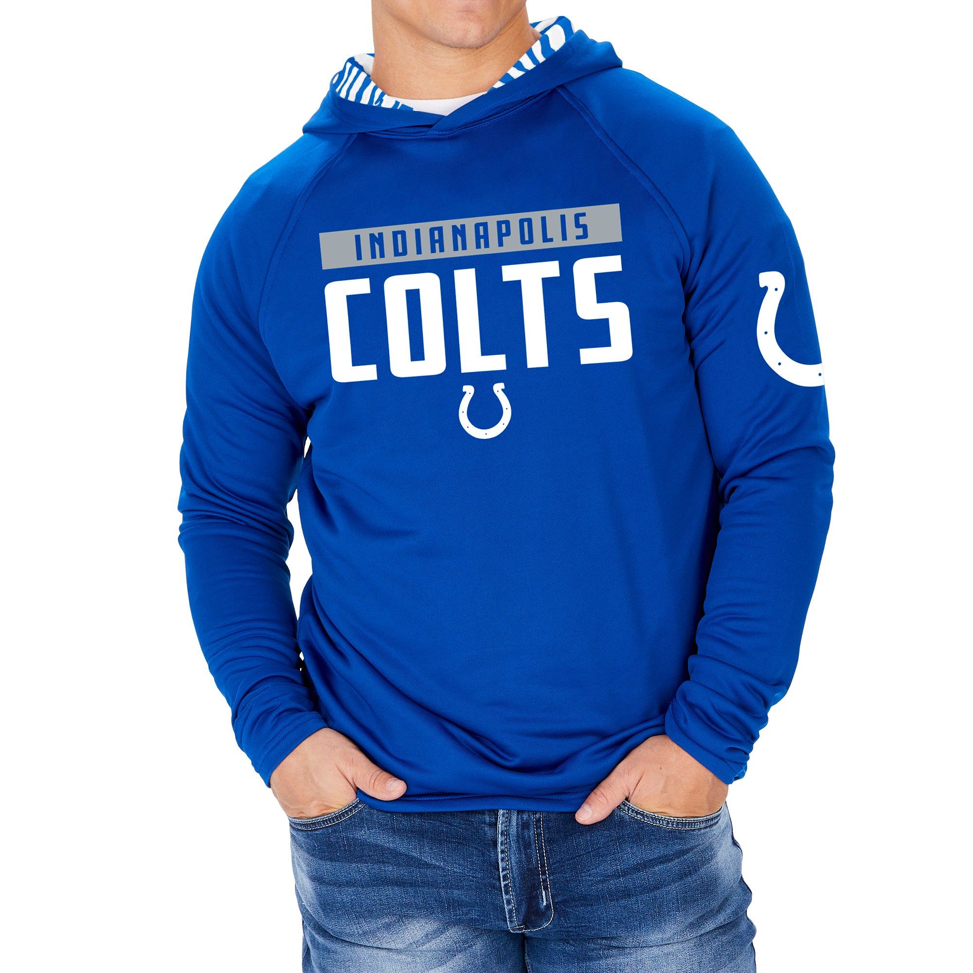 Zubaz NFL Men's Light Weight Team Color Hoodie With 3 Tone Zebra Lined Hood, Great Play Logo, Indianapolis Colts - Official N
