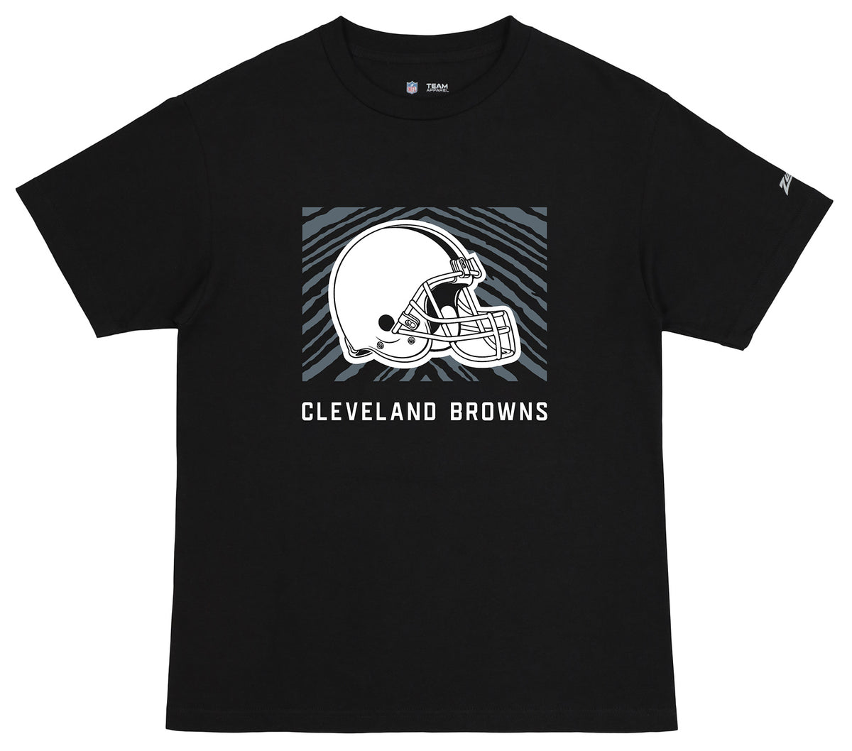Zubaz NFL Unisex Cotton Heavyweight Short Sleeve T-shirt Black With Grey Tonal Zebra Square Logo for Men and Women, Cleveland