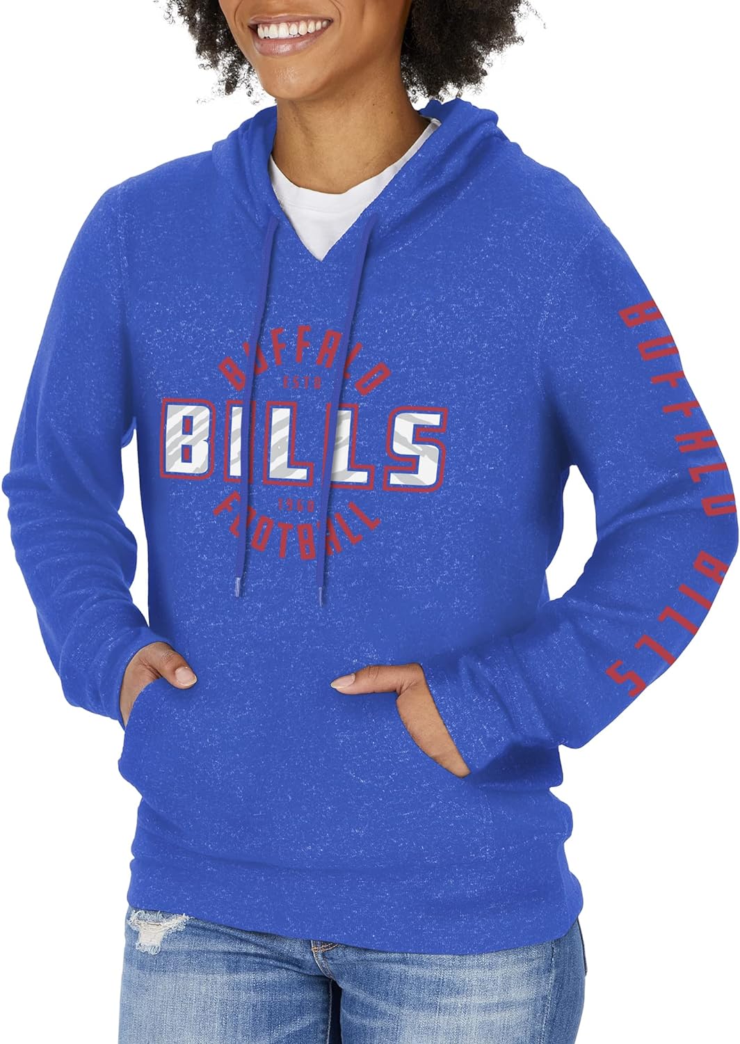 Zubaz Women's NFL BUFFALO BILLS WOMENS MARLED ROYAL BLUE SOFT HOOD W/ CIRCLE & SLEEVE GRAPHICS