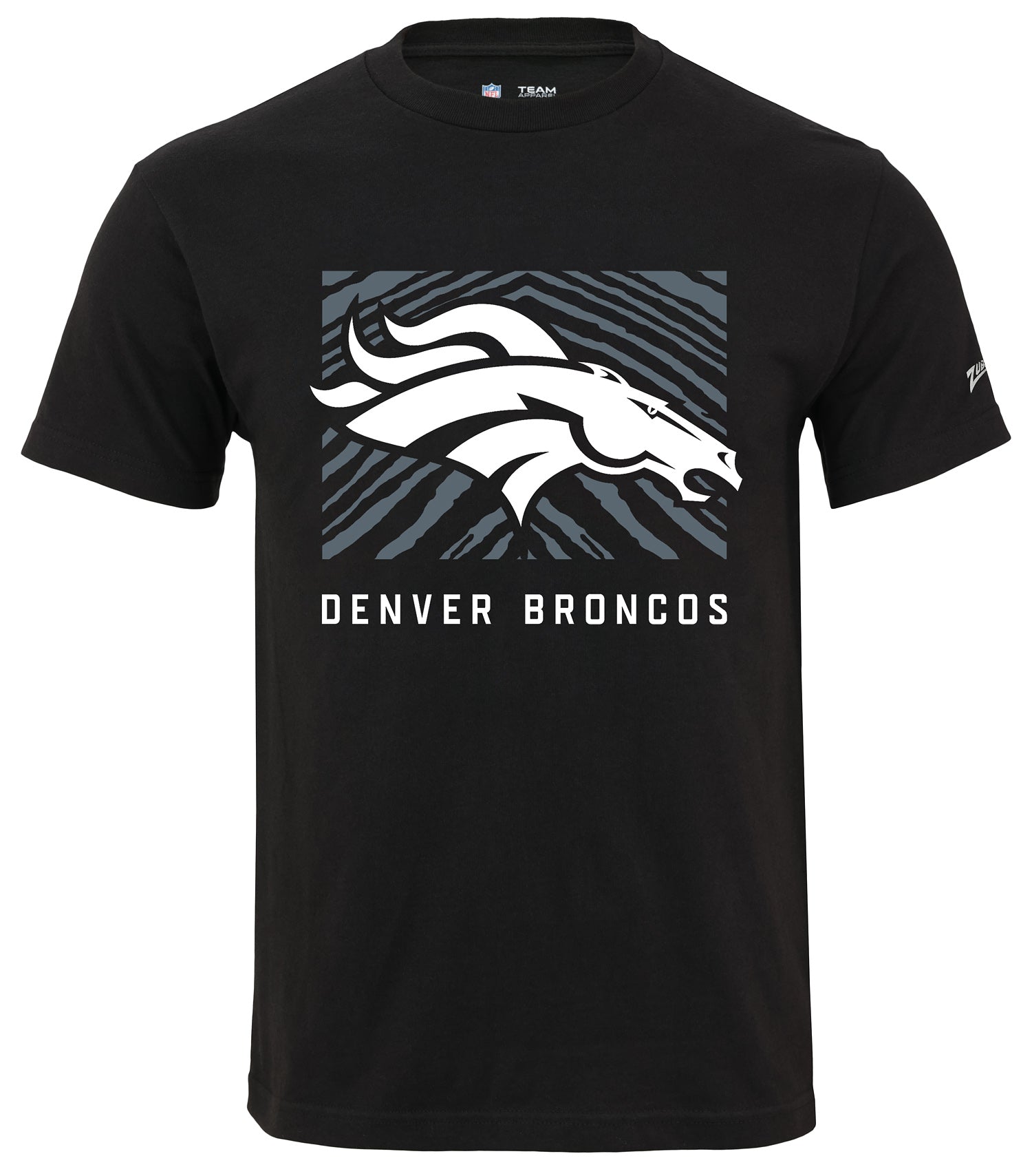 Zubaz NFL Unisex Cotton Heavyweight Short Sleeve T-shirt Black With Grey Tonal Zebra Square Logo for Men and Women, Denver Br