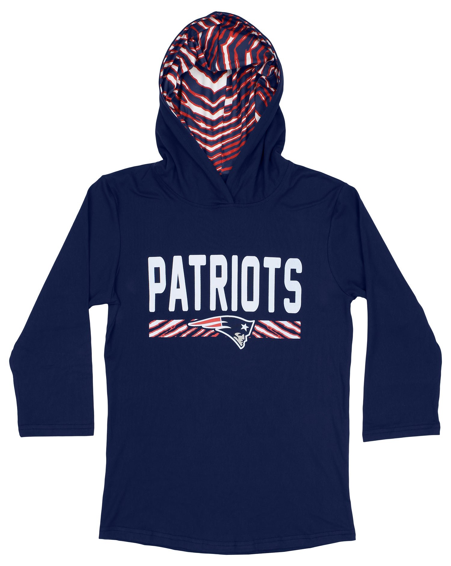 Zubaz NFL Women's New England Patriots 3/4 Sleeve Hoodie With Classic Zebra Print Accents - Official NFL Patriots Zubaz Appar