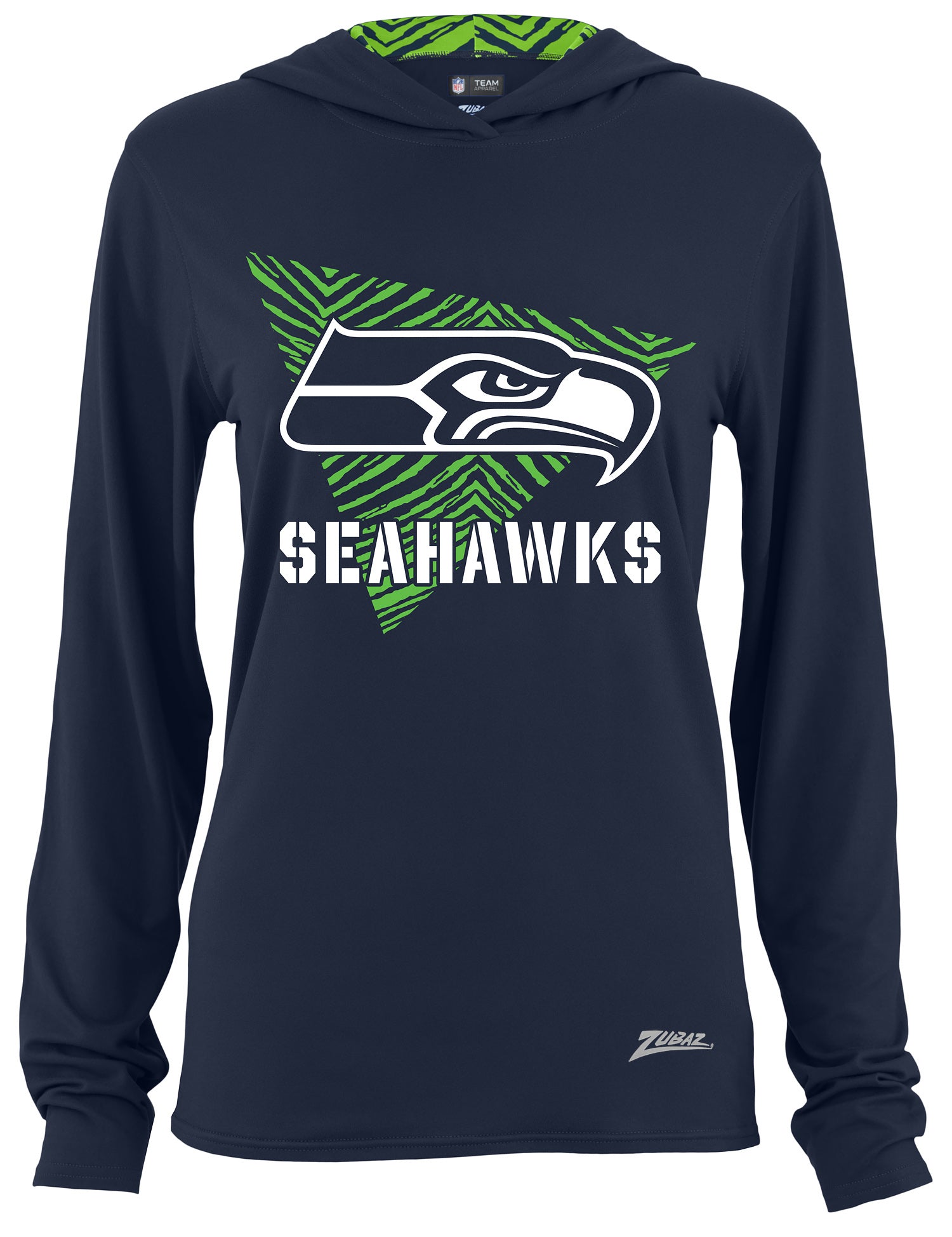 Zubaz NFL Women's Light Weight Team Color Hoodie 2 Tone Zebra Liner, Retro 3 Point Logo, Seattle Seahawks - Official NFL Seah