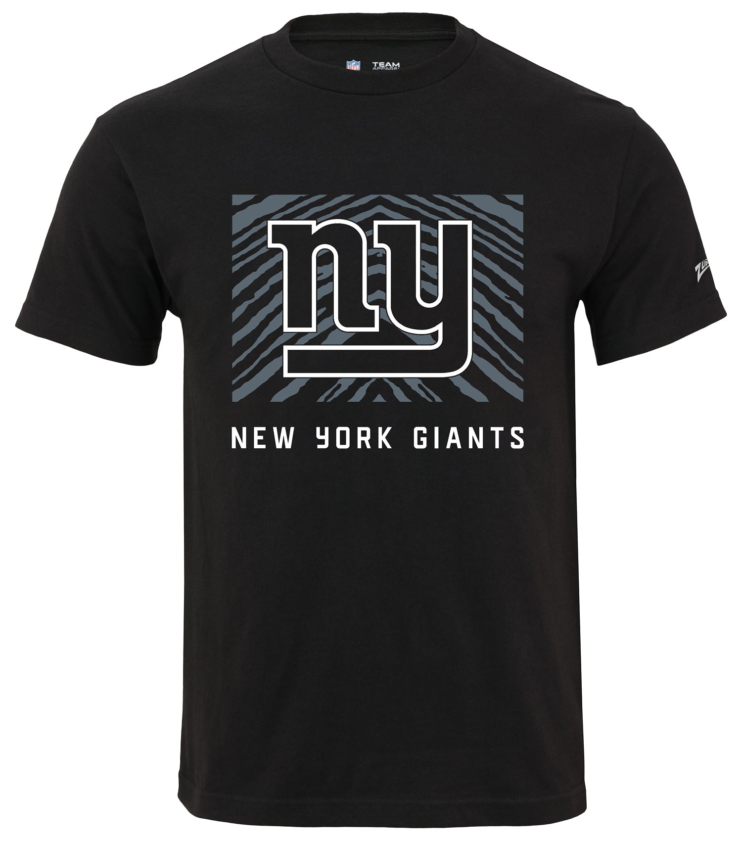 Zubaz NFL Unisex Cotton Heavyweight Short Sleeve T-shirt Black With Grey Tonal Zebra Square Logo for Men and Women, New York