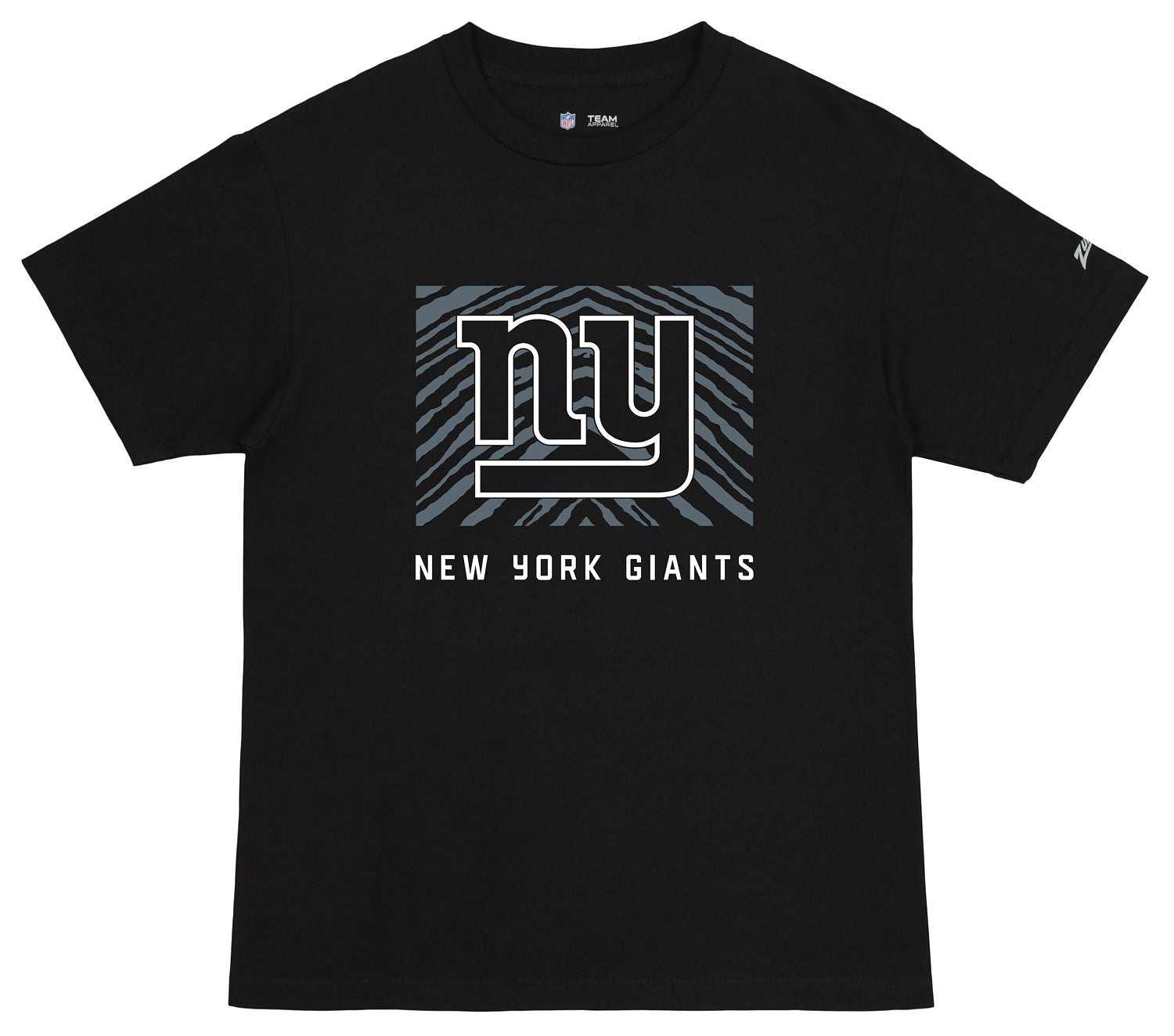 Zubaz NFL Unisex Cotton Heavyweight Short Sleeve T-shirt Black With Grey Tonal Zebra Square Logo for Men and Women, New York