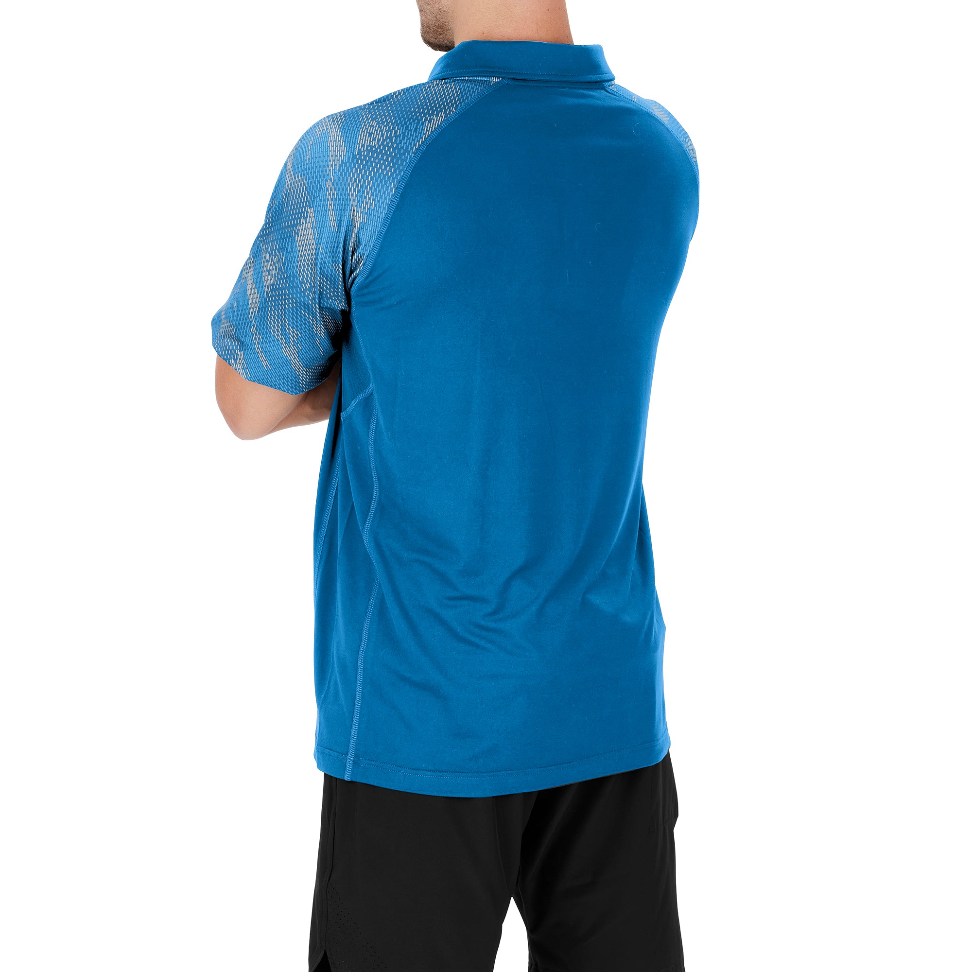 Zubaz NFL Men's DETROIT LIONS RAINSTORM BLUE ELEVATED FIELD POLO W/ RAINSTORM BLUE/GRAY VIPER PRINT ACCENT SM