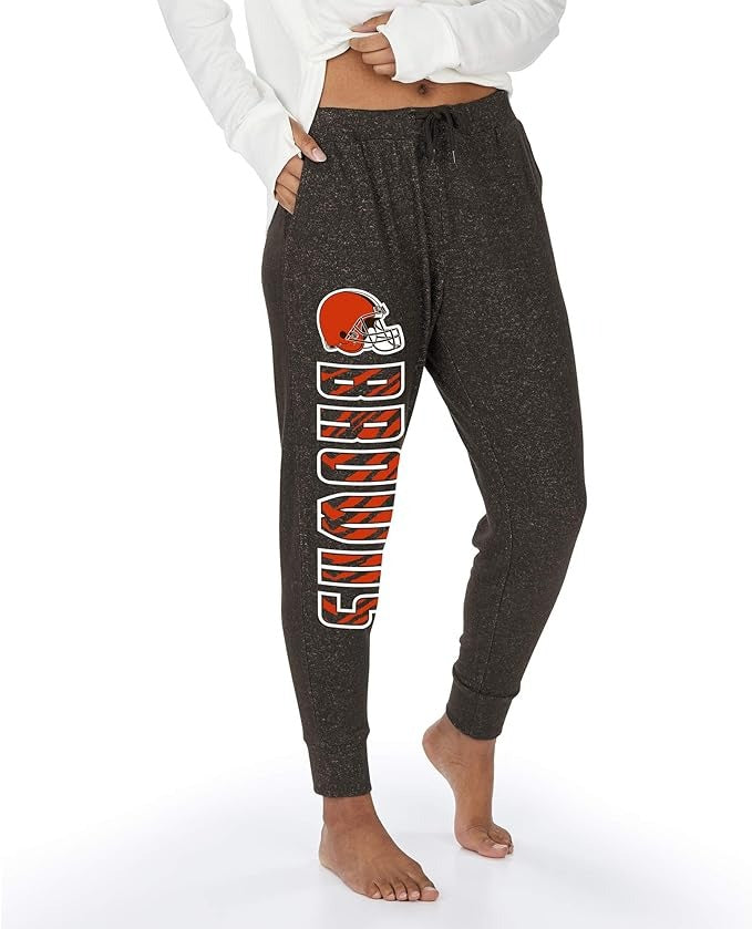 Zubaz NFL CLEVELAND BROWNS MARLED BROWN WOMENS SOFT JOGGER W/ VERTICAL GRAPHIC XS