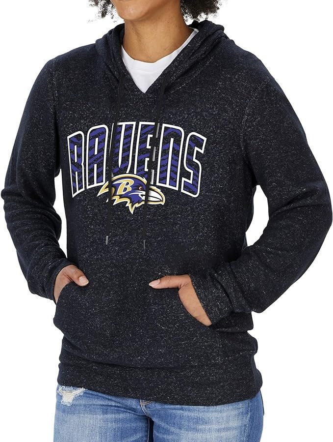 Zubaz NFL BALTIMORE RAVENS MARLED BLACK WOMENS SOFT HOOD W/ ZEBRA GRAPHIC Small