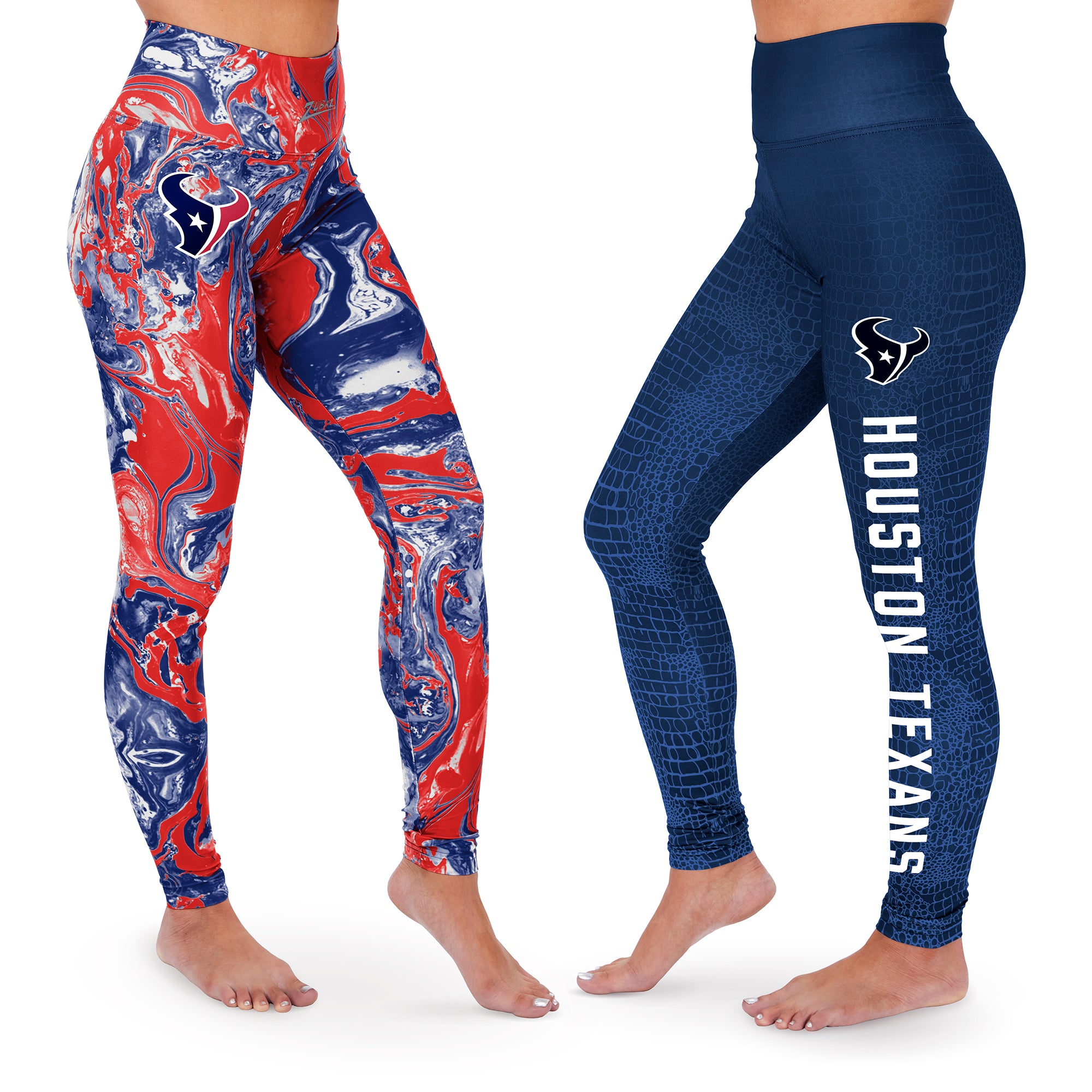 Zubaz NFL WOMENS HOUSTON TEXANS 2 PACK LEGGINGS - NAVY BLUE/RED SWIRL & TONAL NAVY BLUE SKIN FADE Double Extra Large