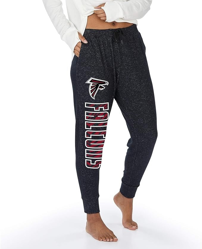 Zubaz NFL ATLANTA FALCONS MARLED BLACK WOMENS SOFT JOGGER W/ VERTICAL GRAPHIC Large