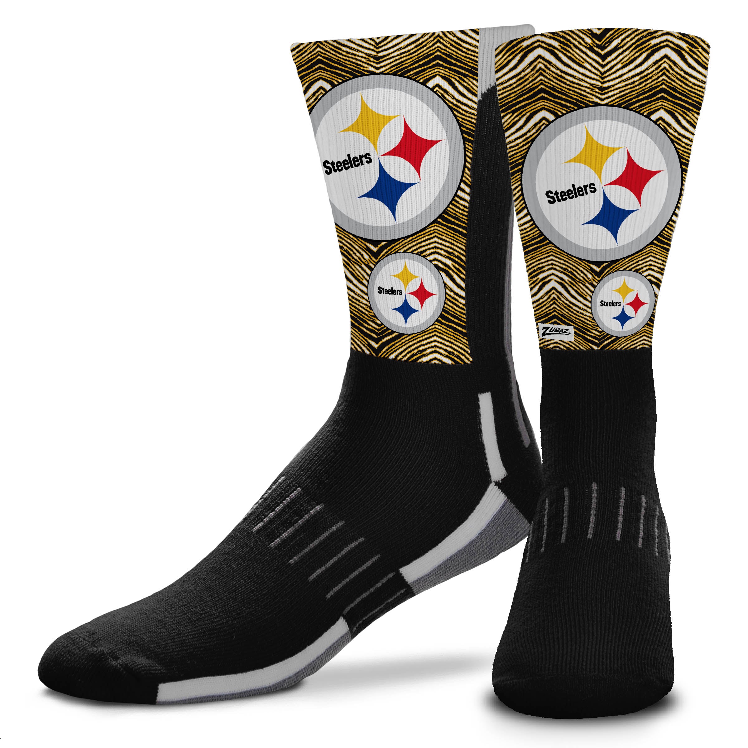 Zubaz NFL Phenom Curve Youth Crew Socks, Pittsburgh Steelers, Youth One Size - Official NFL Steelers Zubaz Apparel (1 of 2)