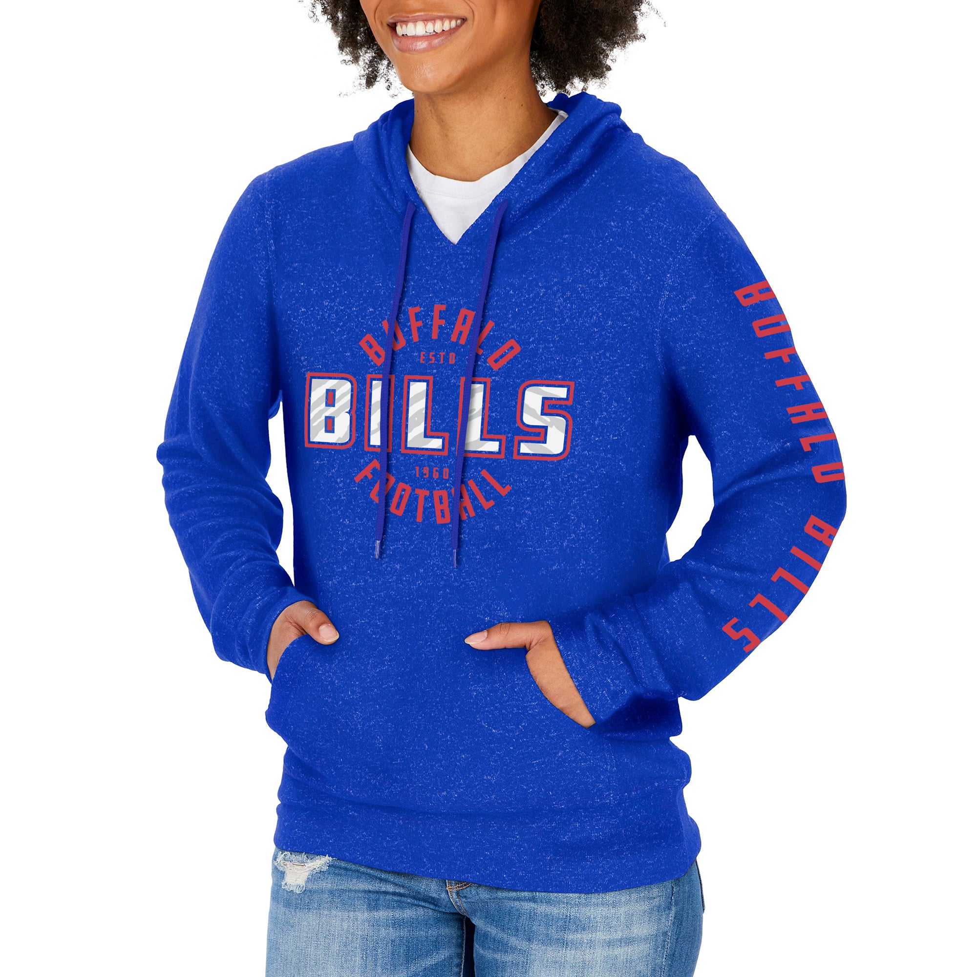 Zubaz NFL BUFFALO BILLS WOMENS MARLED ROYAL BLUE SOFT HOOD W/ CIRCLE & SLEEVE GRAPHICS XXL