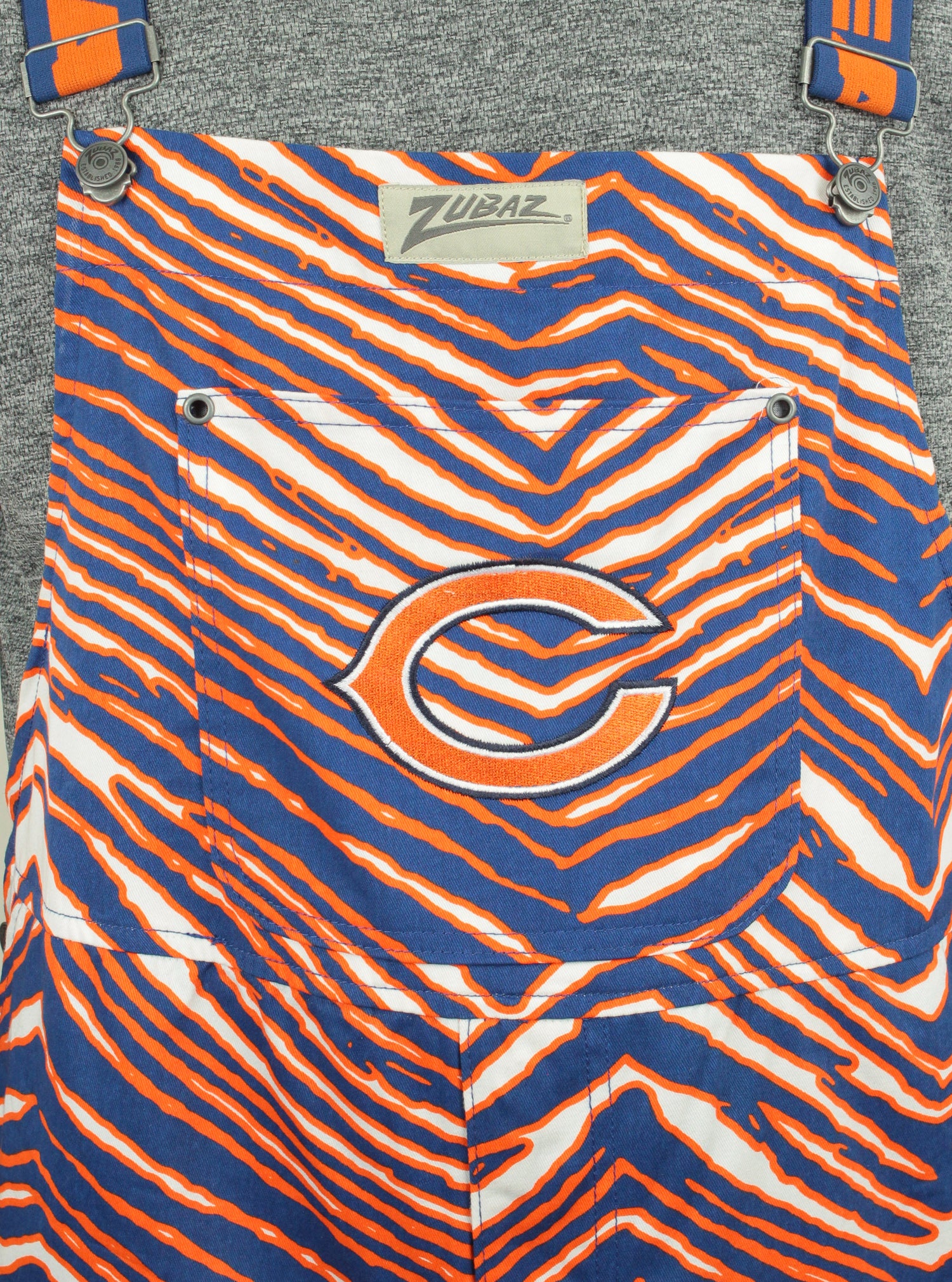 Zubaz NFL Unisex Zebra Lined Bib Overalls for Adult Men and Women, Chicago Bears